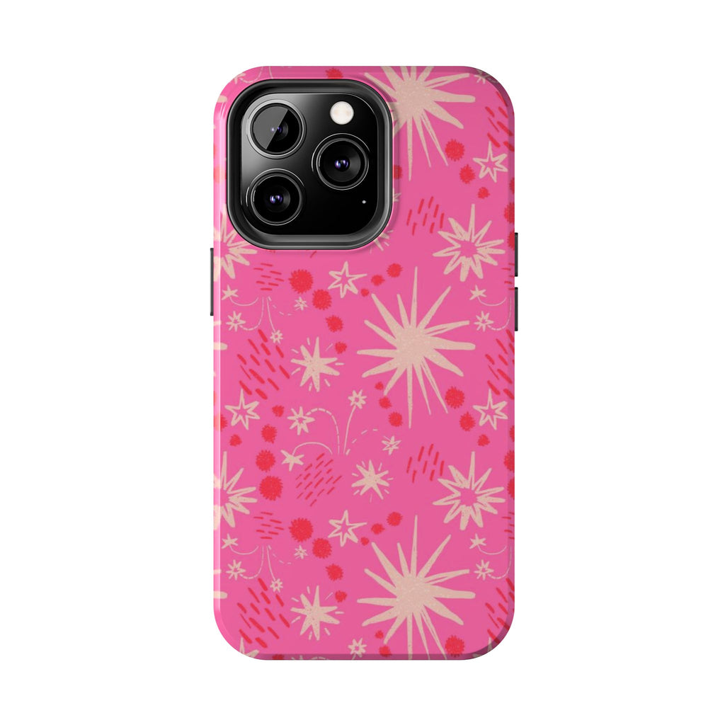 Tough Phone Case — Pink Retro Starburst Floral Protective Cover