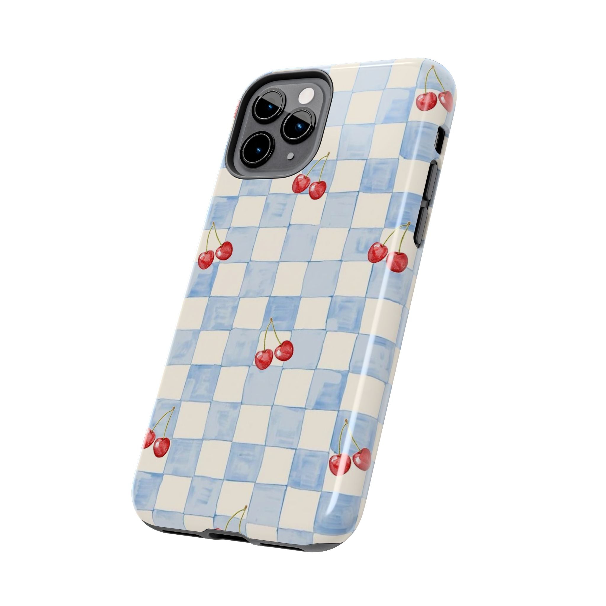 Retro Blue Plaid Cherry Pattern Phone Case