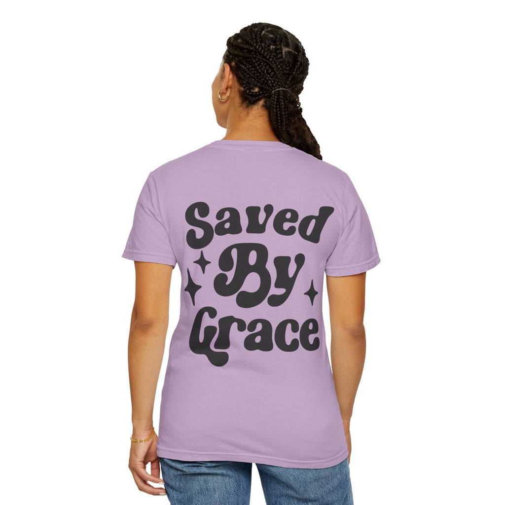 Garment-Dyed T-Shirt with 'Saved By Grace' Design