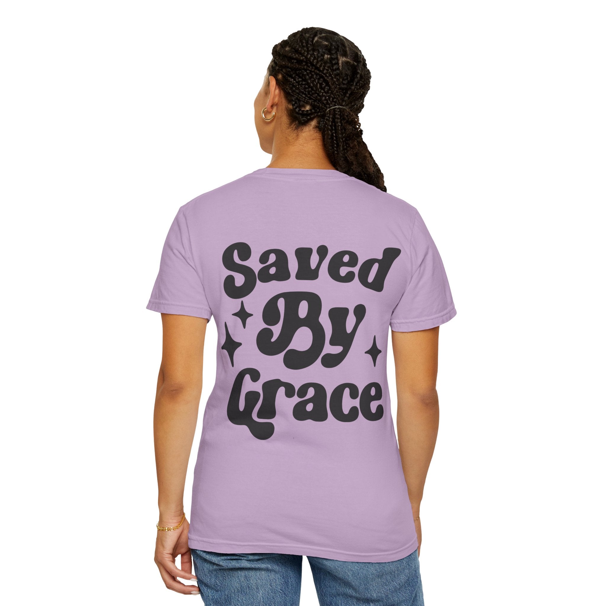 Garment-Dyed T-Shirt with 'Saved By Grace' Design