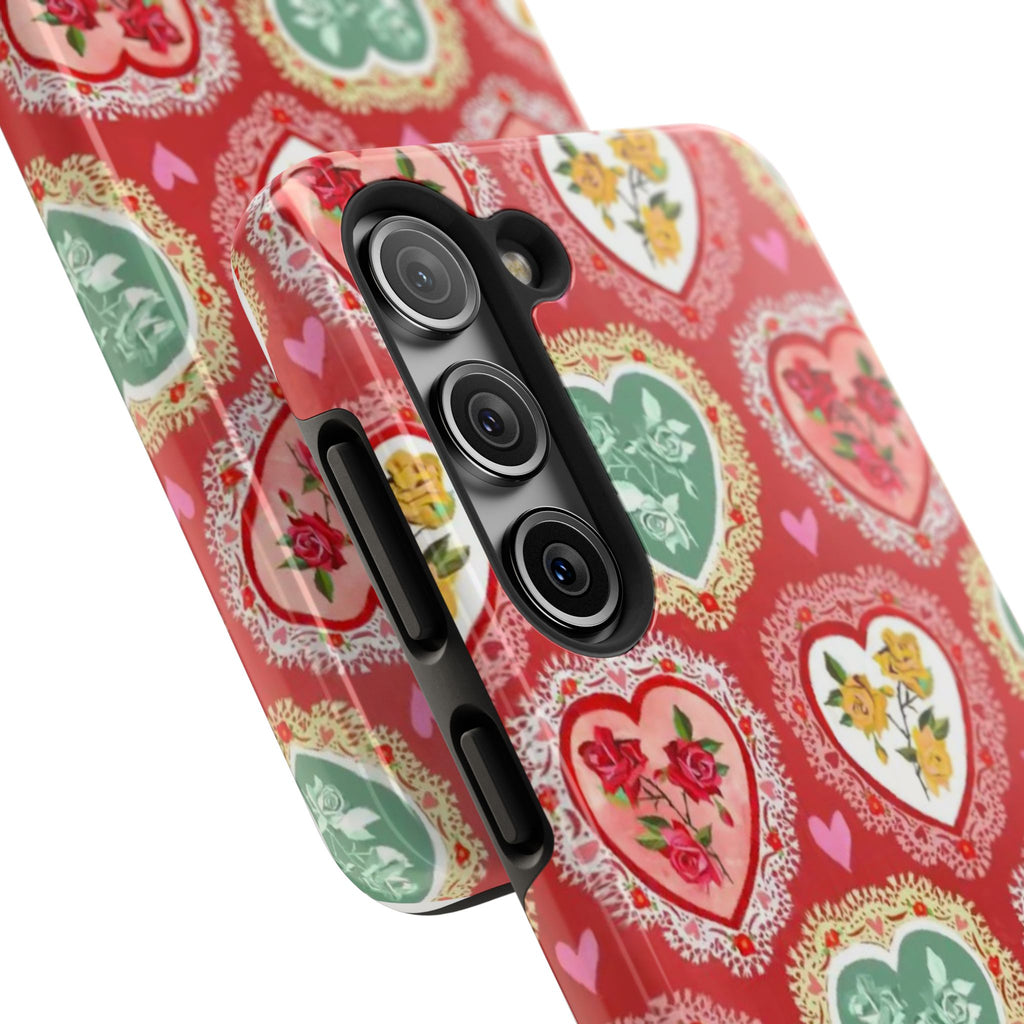 Vintage Floral Heart Tough Phone Case