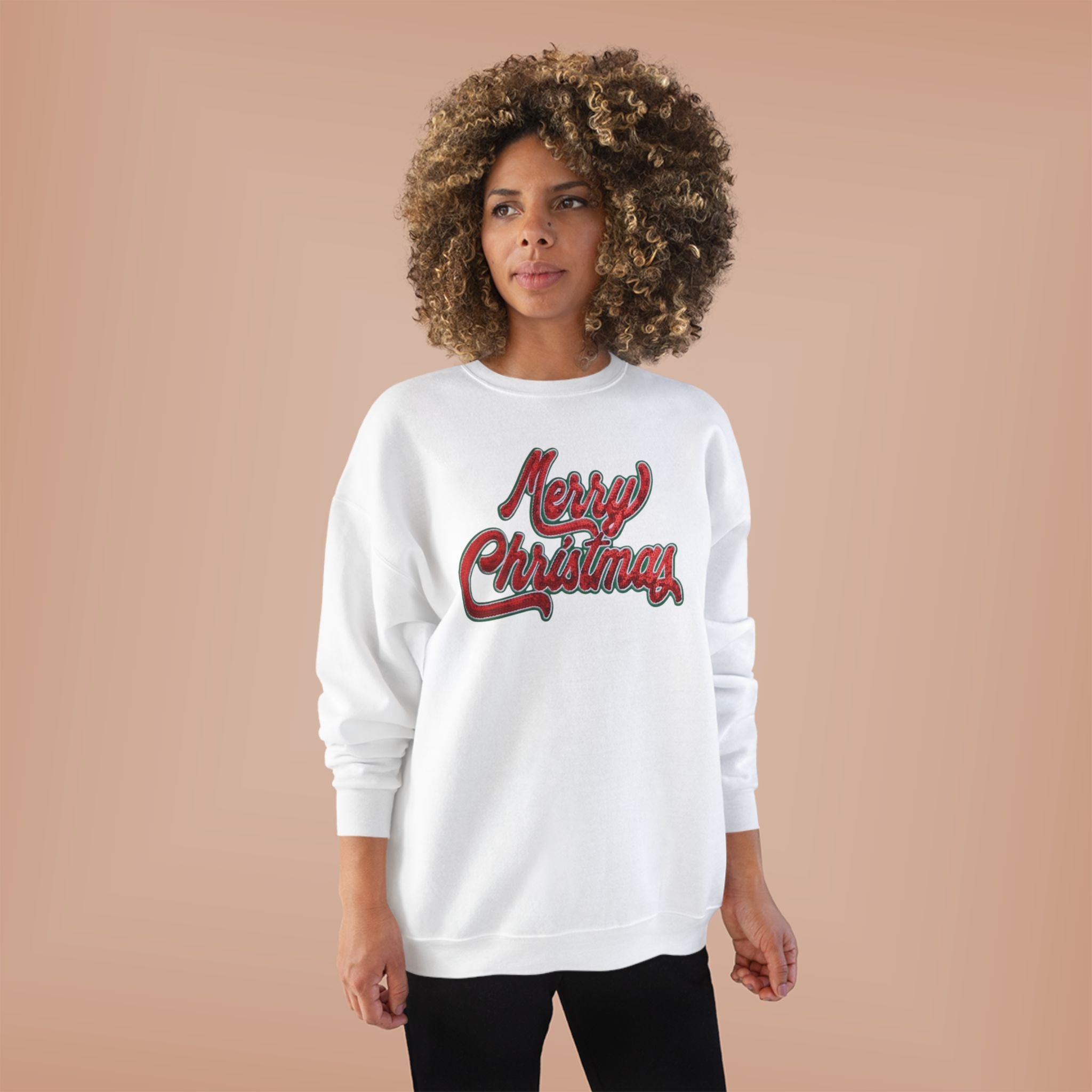 Merry Christmas Crewneck Sweatshirt — Retro Sequin Holiday Sweater