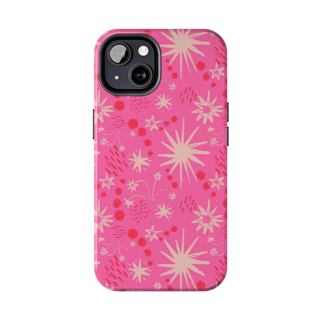 Tough Phone Case — Pink Retro Starburst Floral Protective Cover