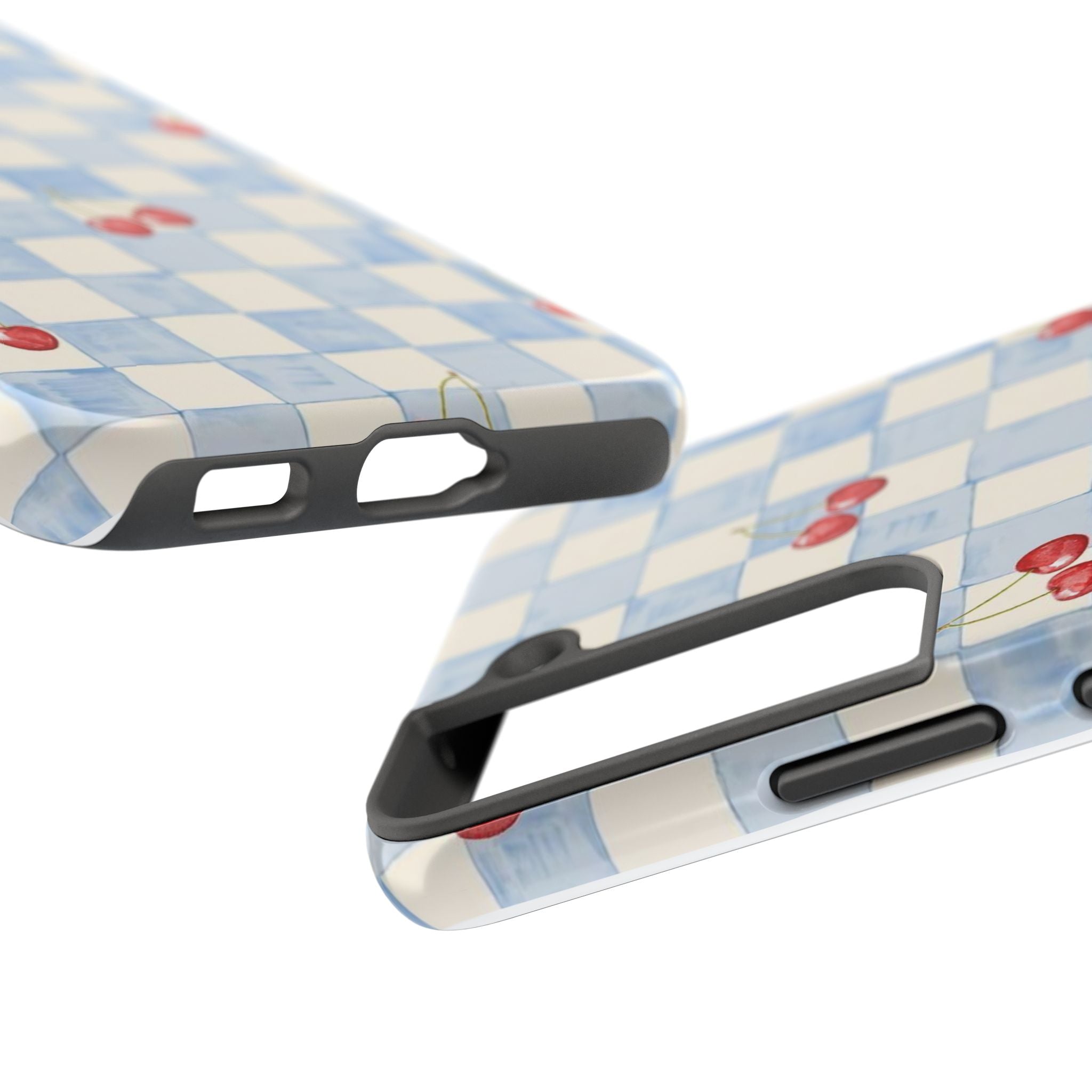 Retro Blue Plaid Cherry Pattern Phone Case