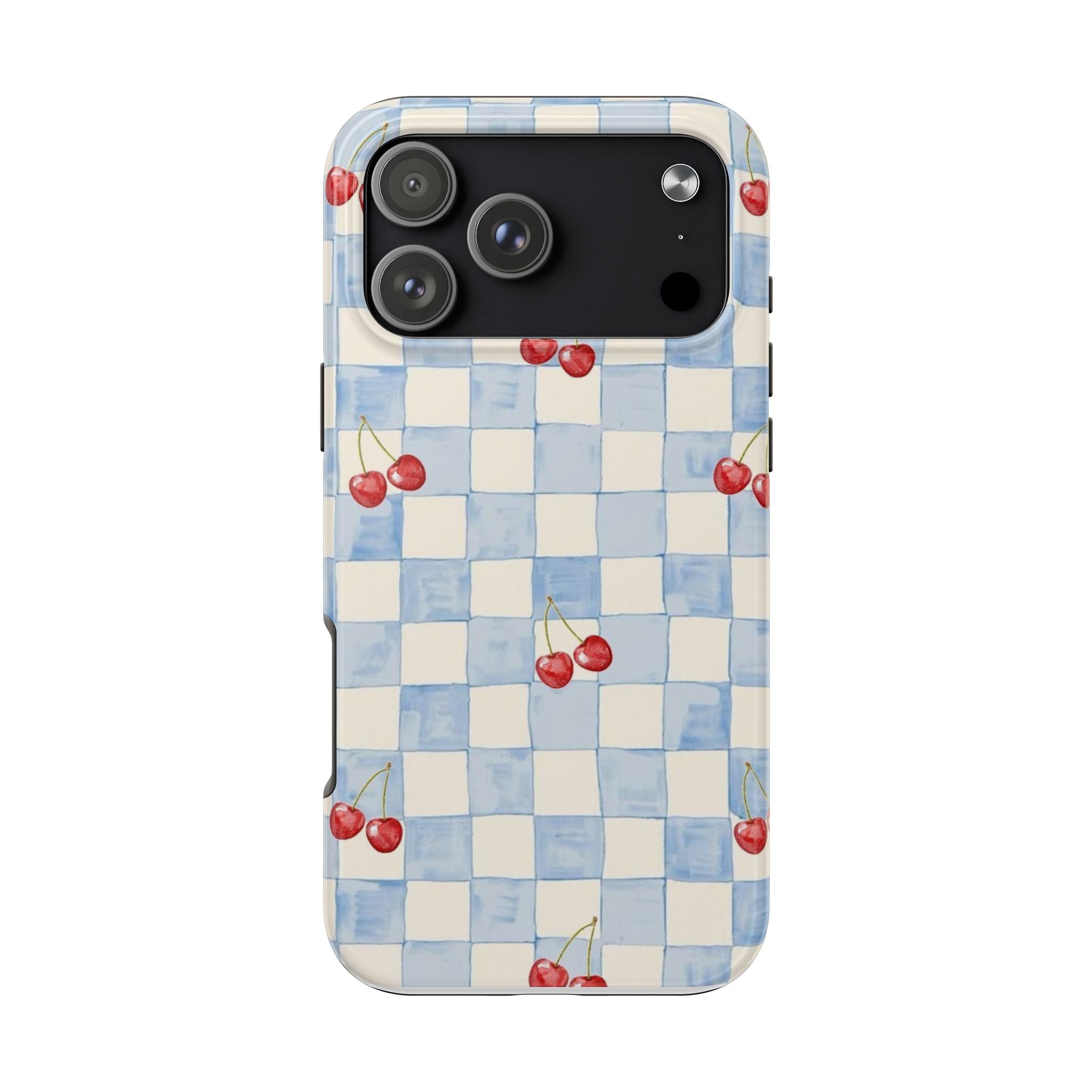 Retro Blue Plaid Cherry Pattern Phone Case