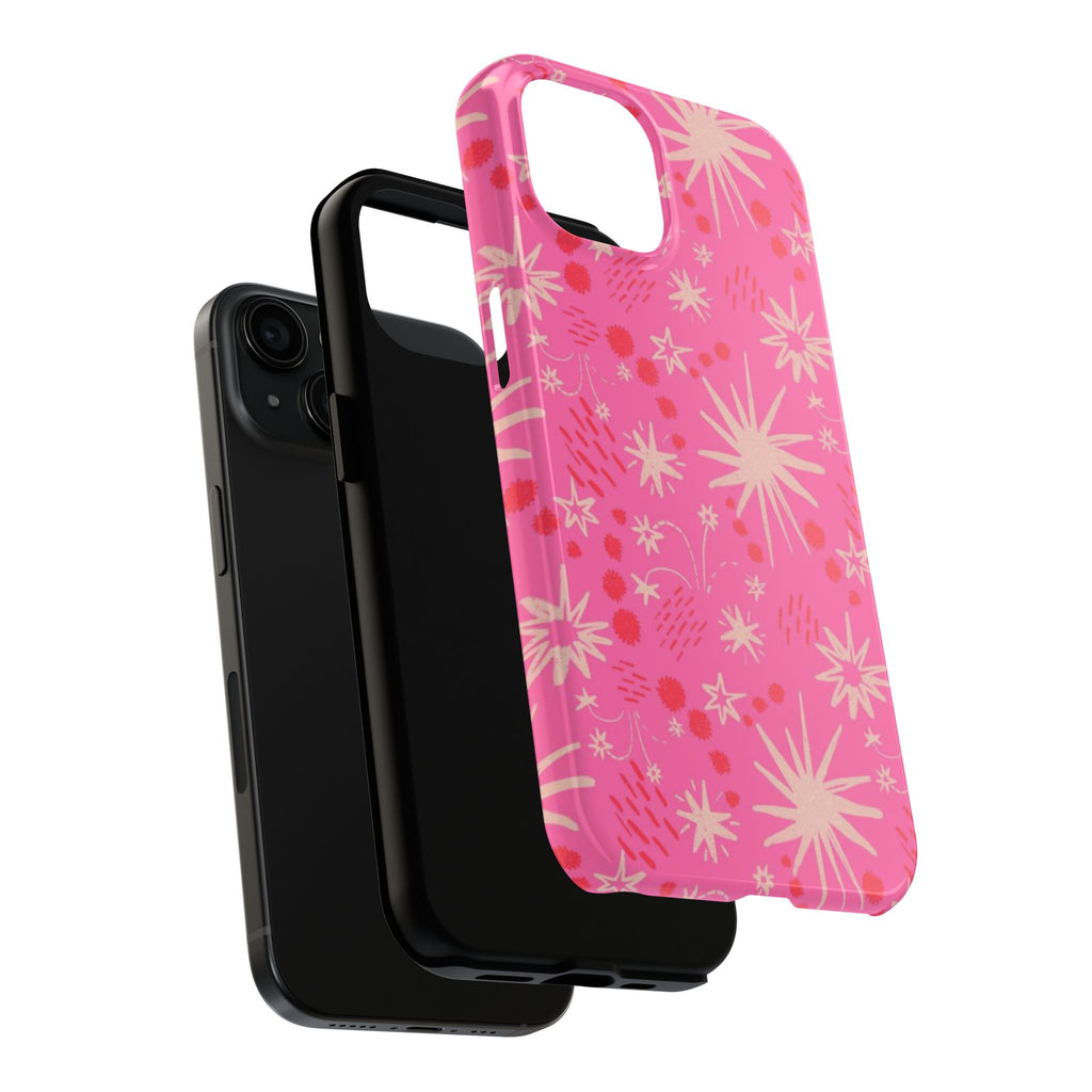 Tough Phone Case — Pink Retro Starburst Floral Protective Cover
