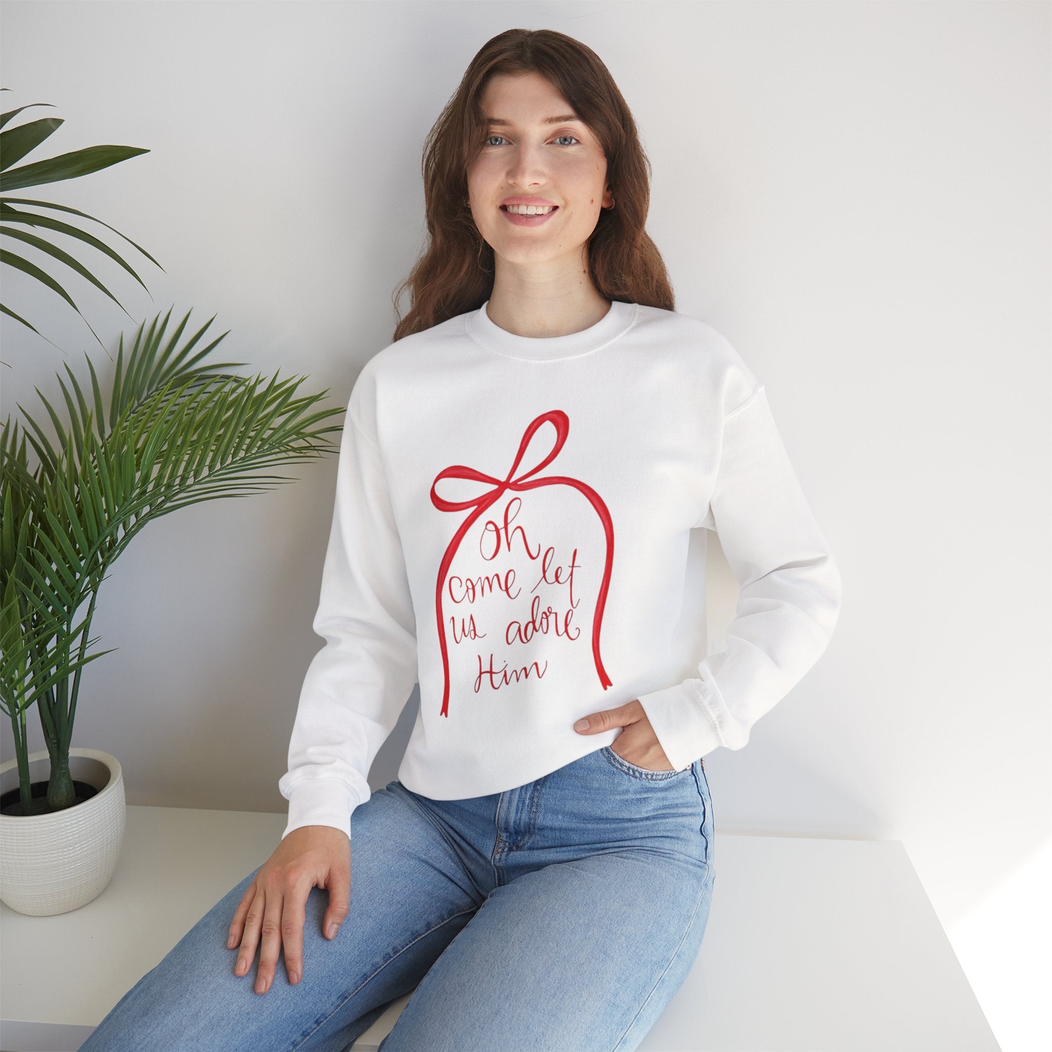 Let Us Adore Him Bow Crewneck Sweatshirt
