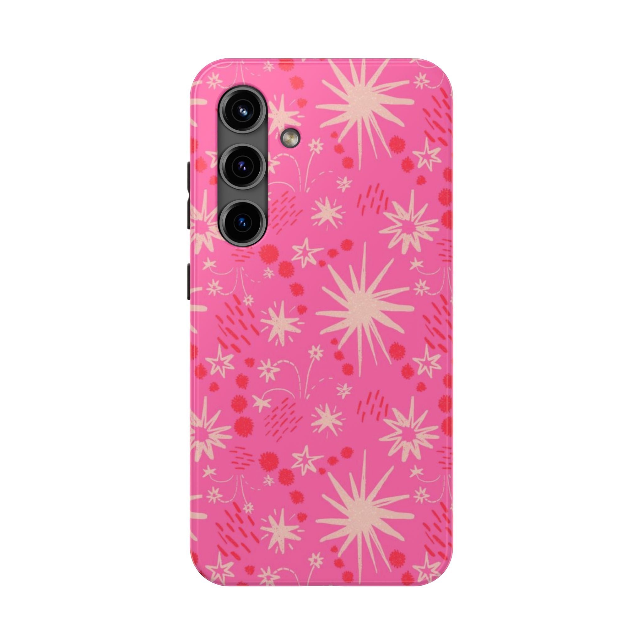 Tough Phone Case — Pink Retro Starburst Floral Protective Cover