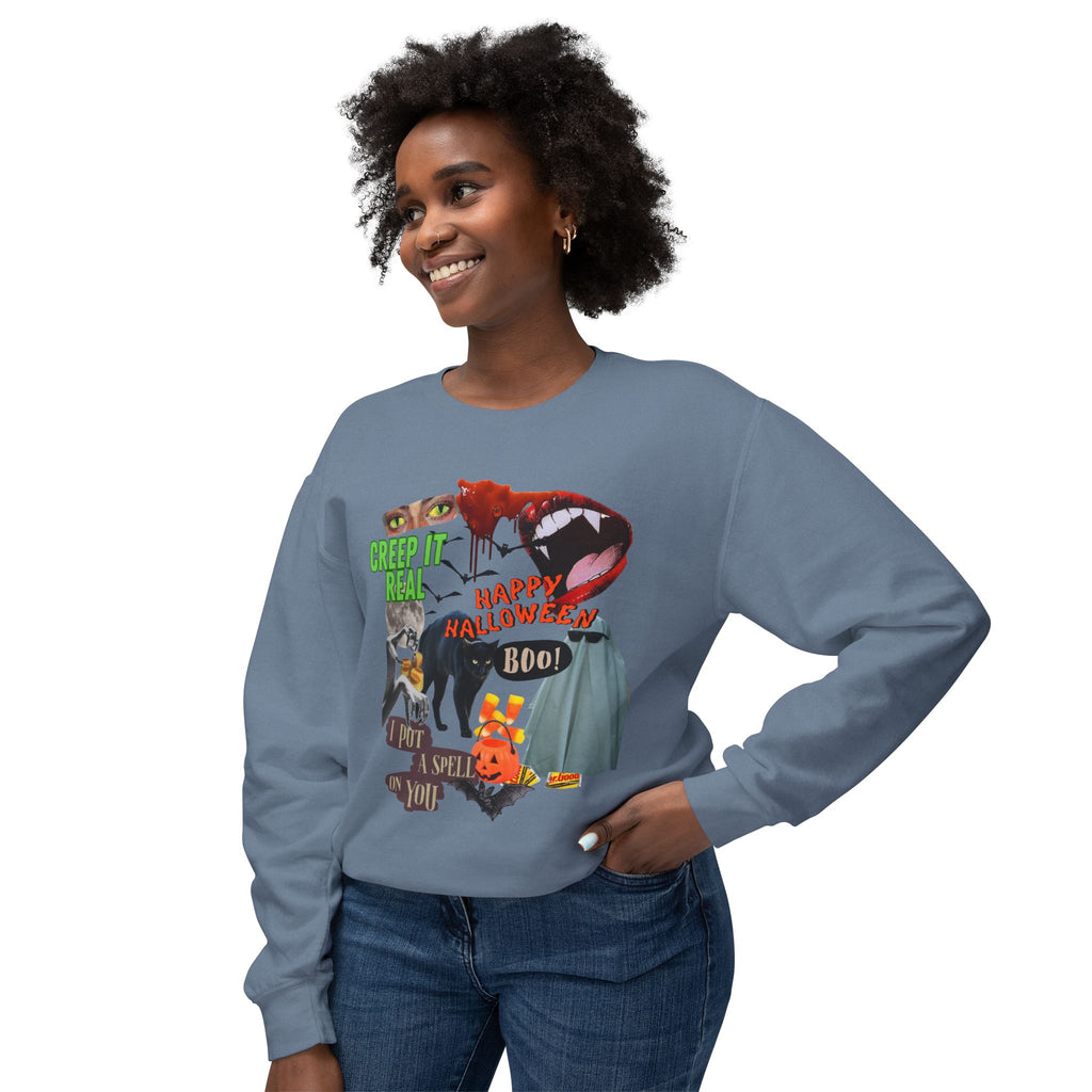 Halloween-Themed Unisex Lightweight Crewneck Sweatshirt