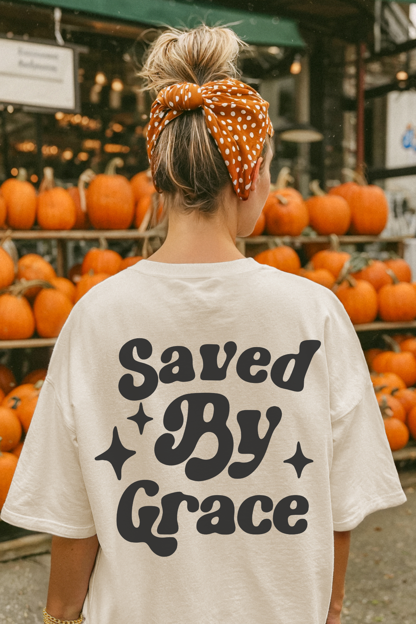 Garment-Dyed T-Shirt with 'Saved By Grace' Design
