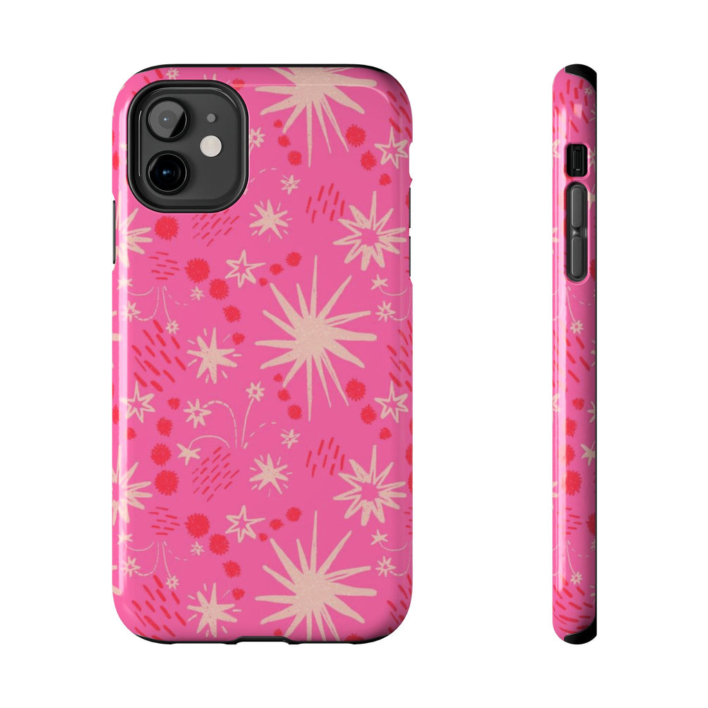 Tough Phone Case — Pink Retro Starburst Floral Protective Cover