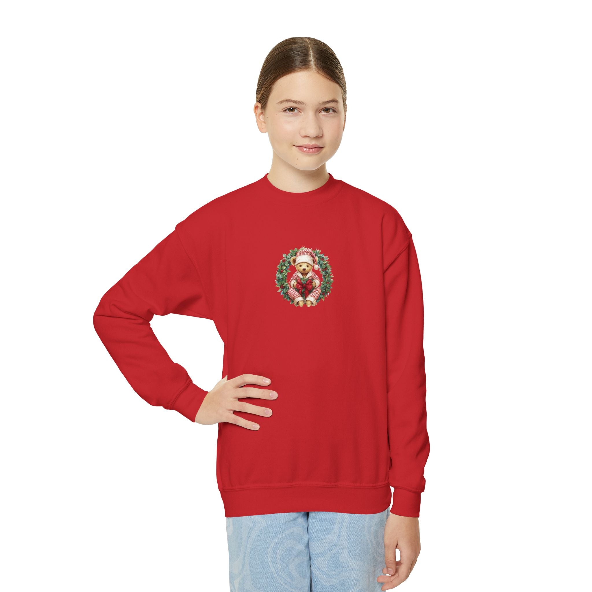 Kids Christmas Crewneck Sweatshirt – Vintage Santa Wreath Design