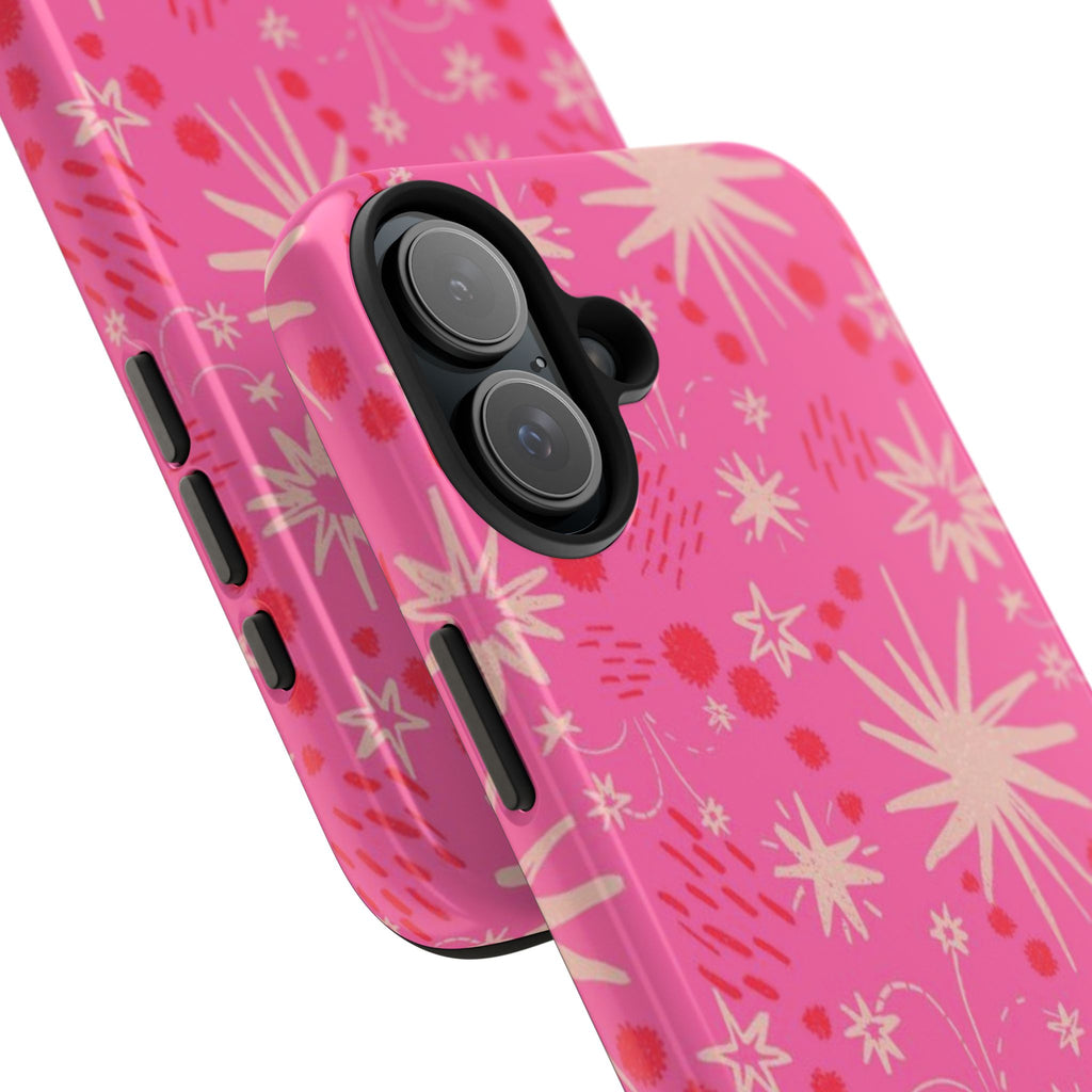 Tough Phone Case — Pink Retro Starburst Floral Protective Cover