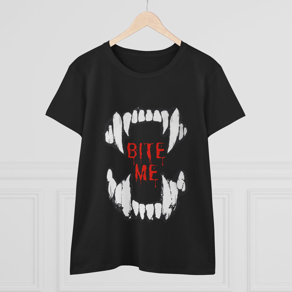 Women's Vampire Bite Tee, Halloween T-Shirt, Gothic Graphic Shirt, Cute Horror Tee, Casual Soft Cotton Top