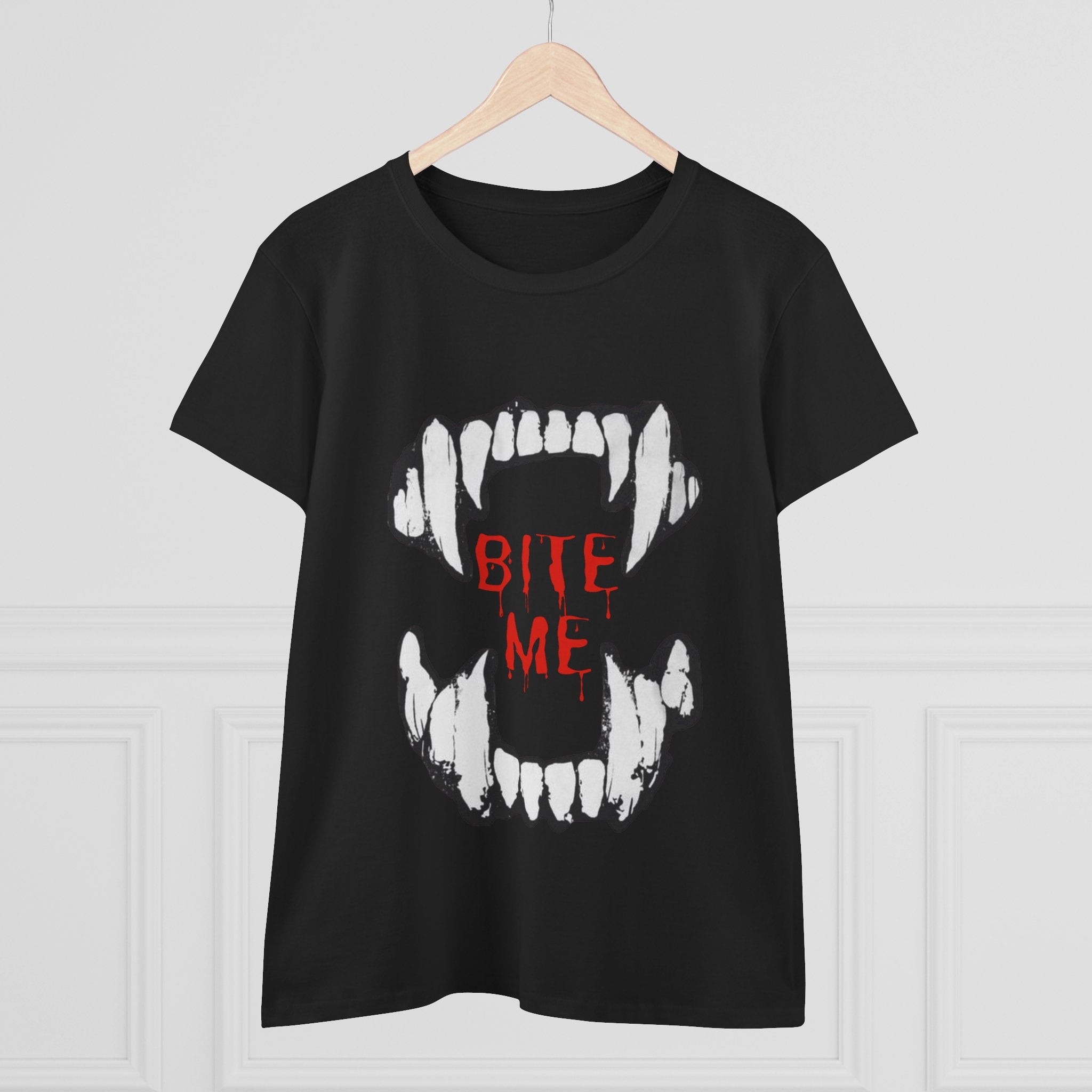 Women's Vampire Bite Tee, Halloween T-Shirt, Gothic Graphic Shirt, Cute Horror Tee, Casual Soft Cotton Top