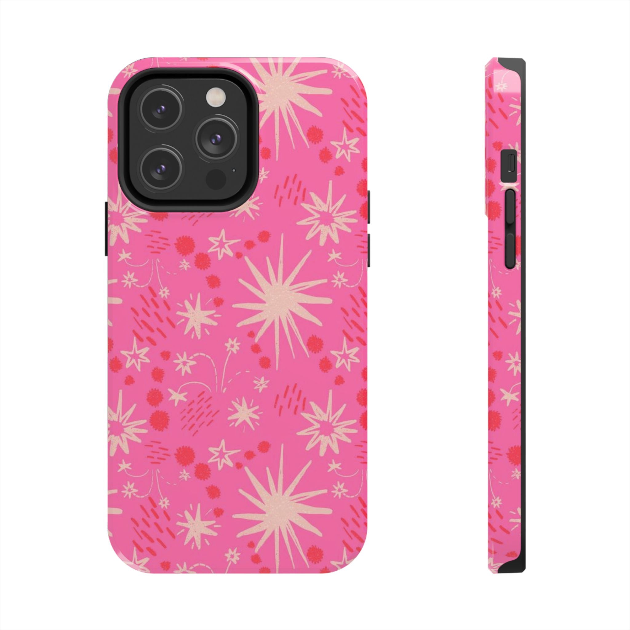Tough Phone Case — Pink Retro Starburst Floral Protective Cover