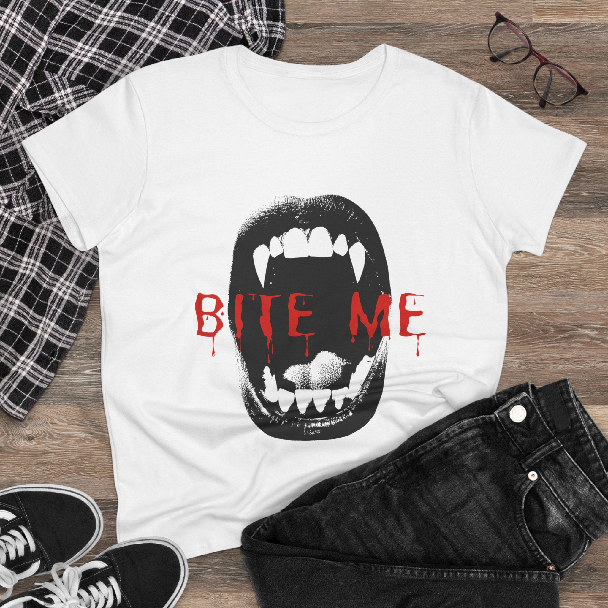 Spooky Graphic Tee, Halloween Shirt, Bite Me Design T-Shirt, Casual Wear, Horror Fan Apparel, Unique Gift Idea