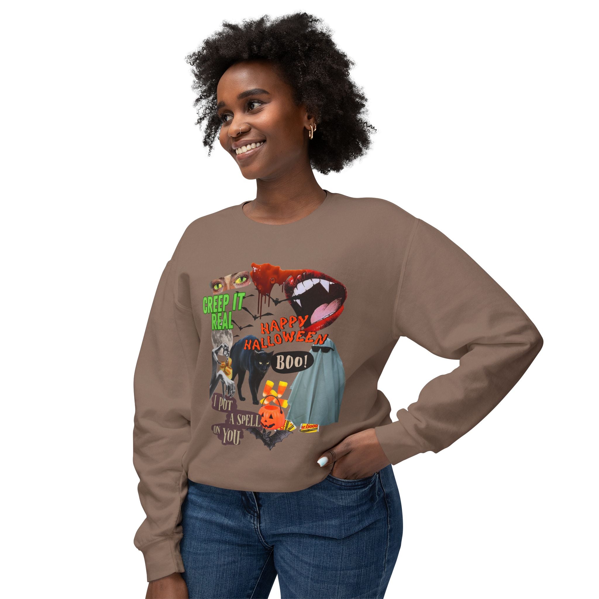 Halloween-Themed Unisex Lightweight Crewneck Sweatshirt