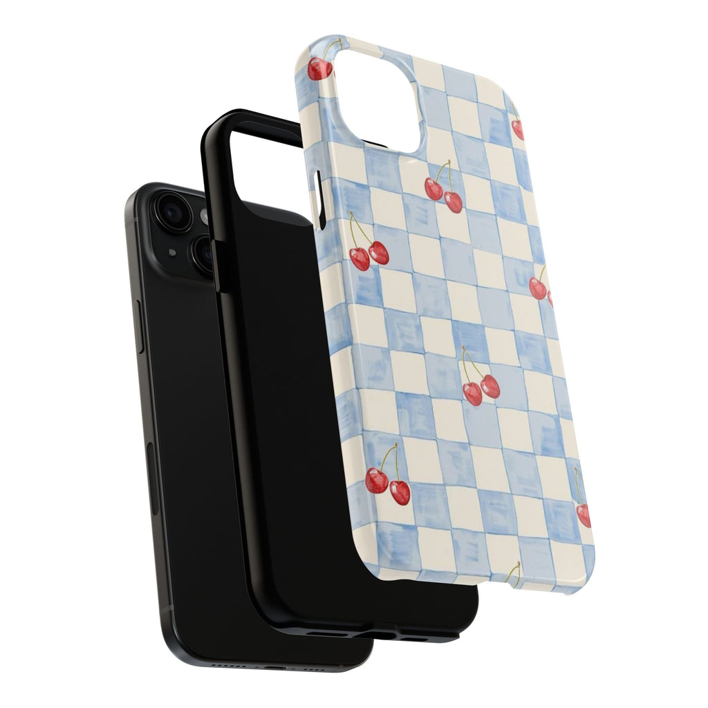 Retro Blue Plaid Cherry Pattern Phone Case