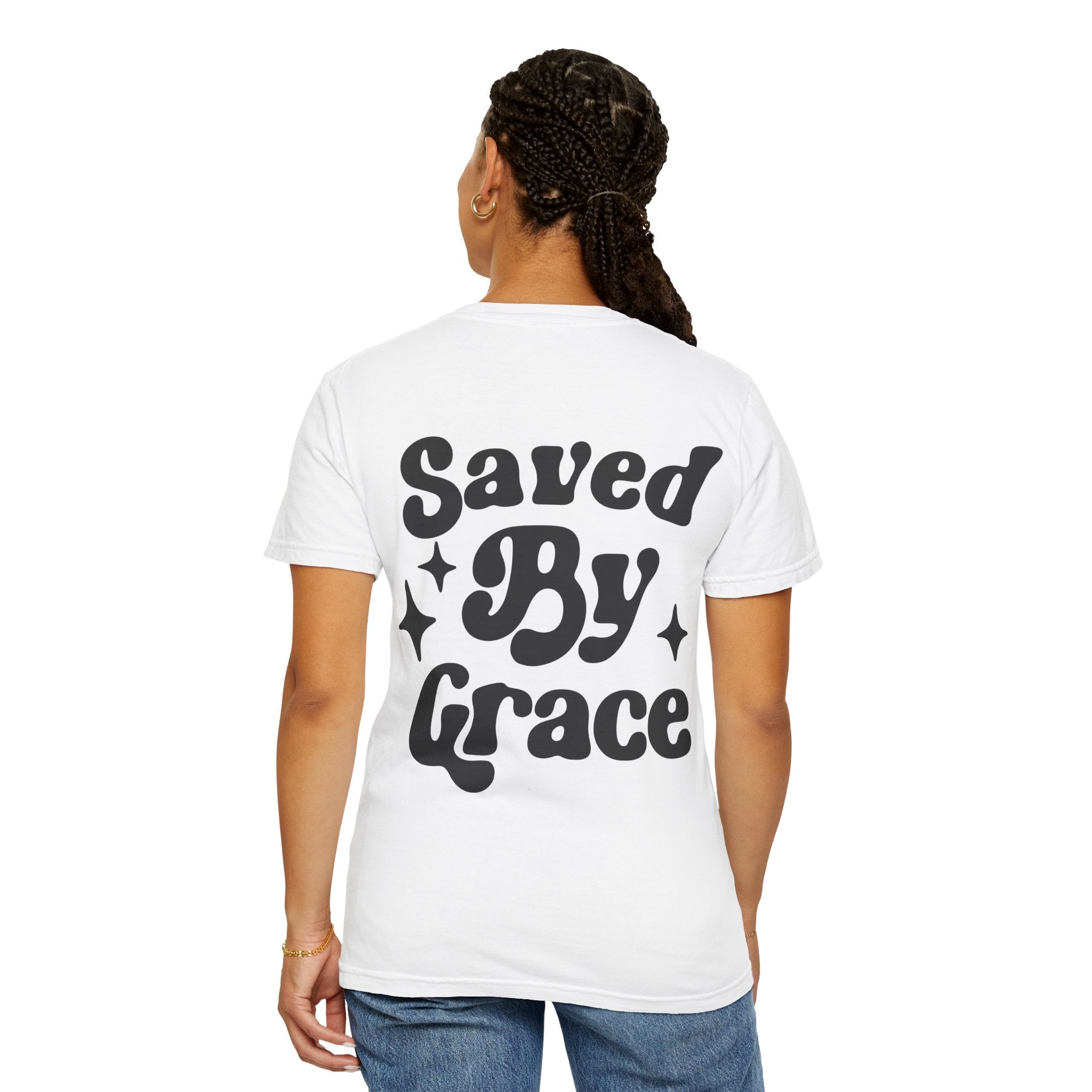 Garment-Dyed T-Shirt with 'Saved By Grace' Design