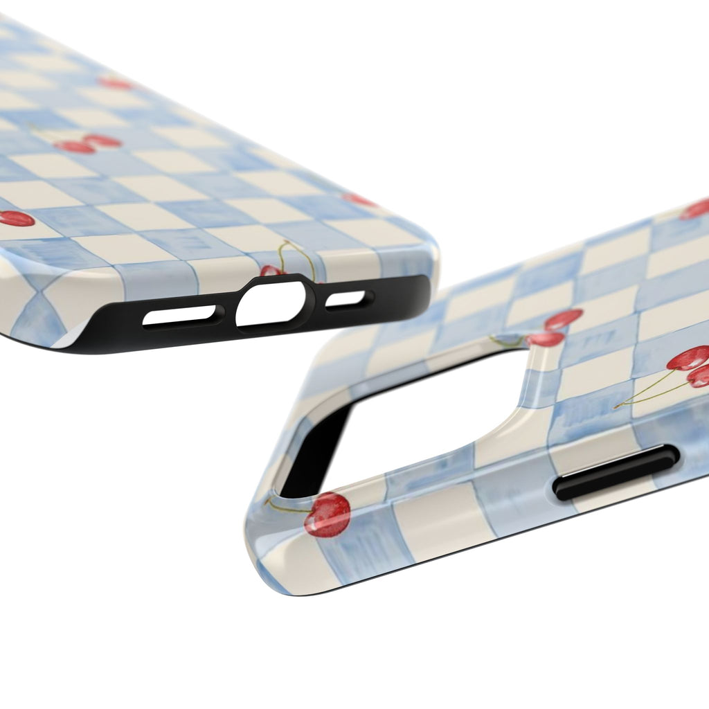 Retro Blue Plaid Cherry Pattern Phone Case