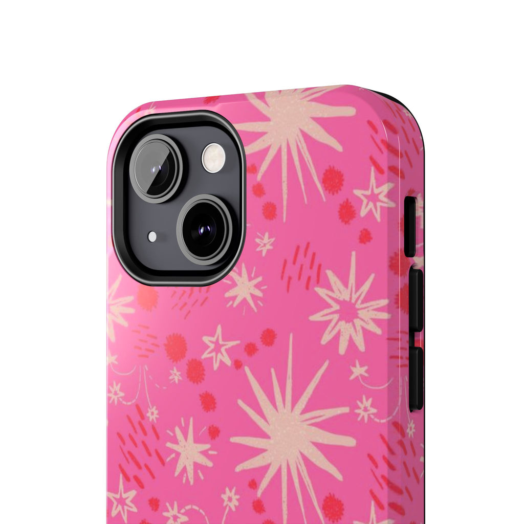 Tough Phone Case — Pink Retro Starburst Floral Protective Cover