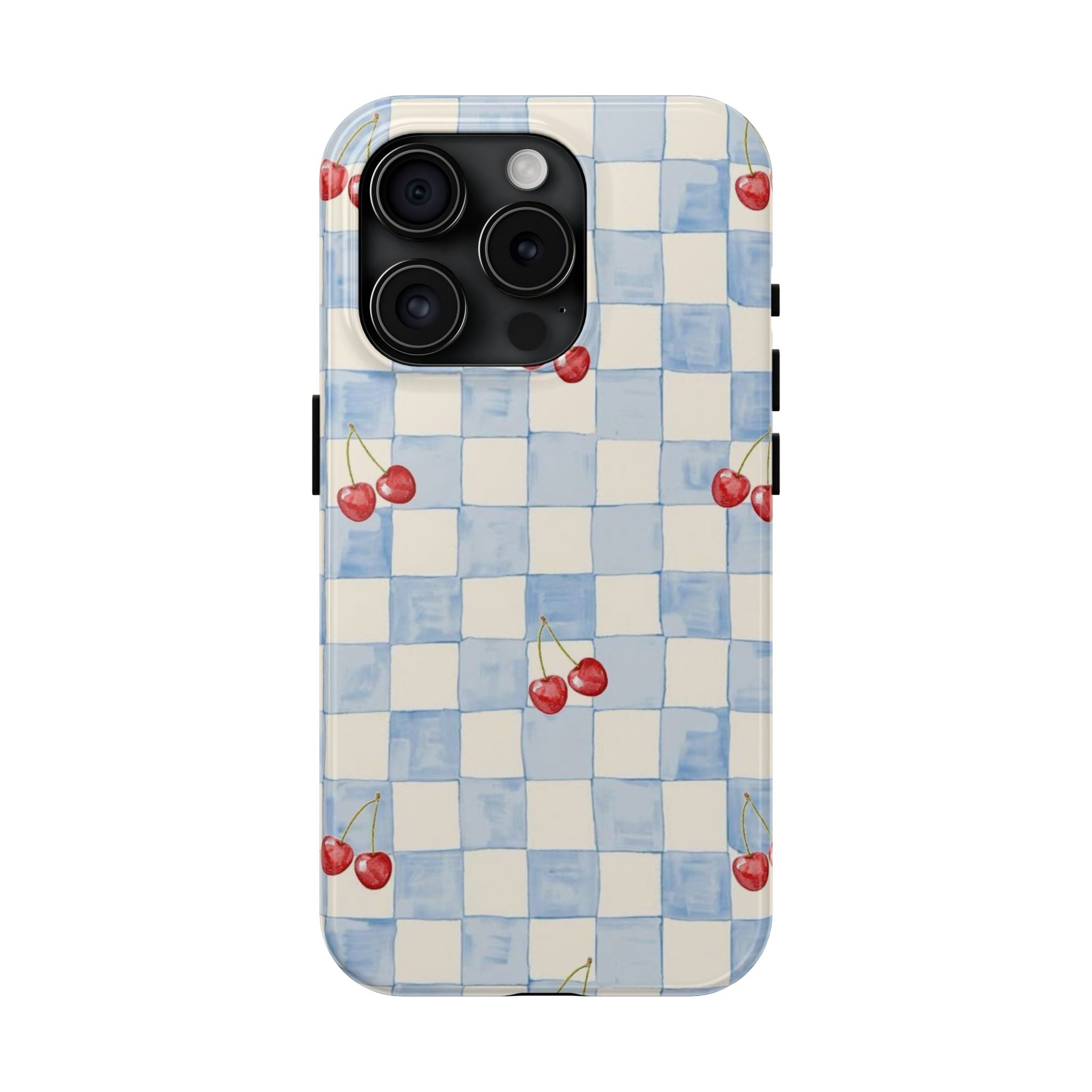 Retro Blue Plaid Cherry Pattern Phone Case
