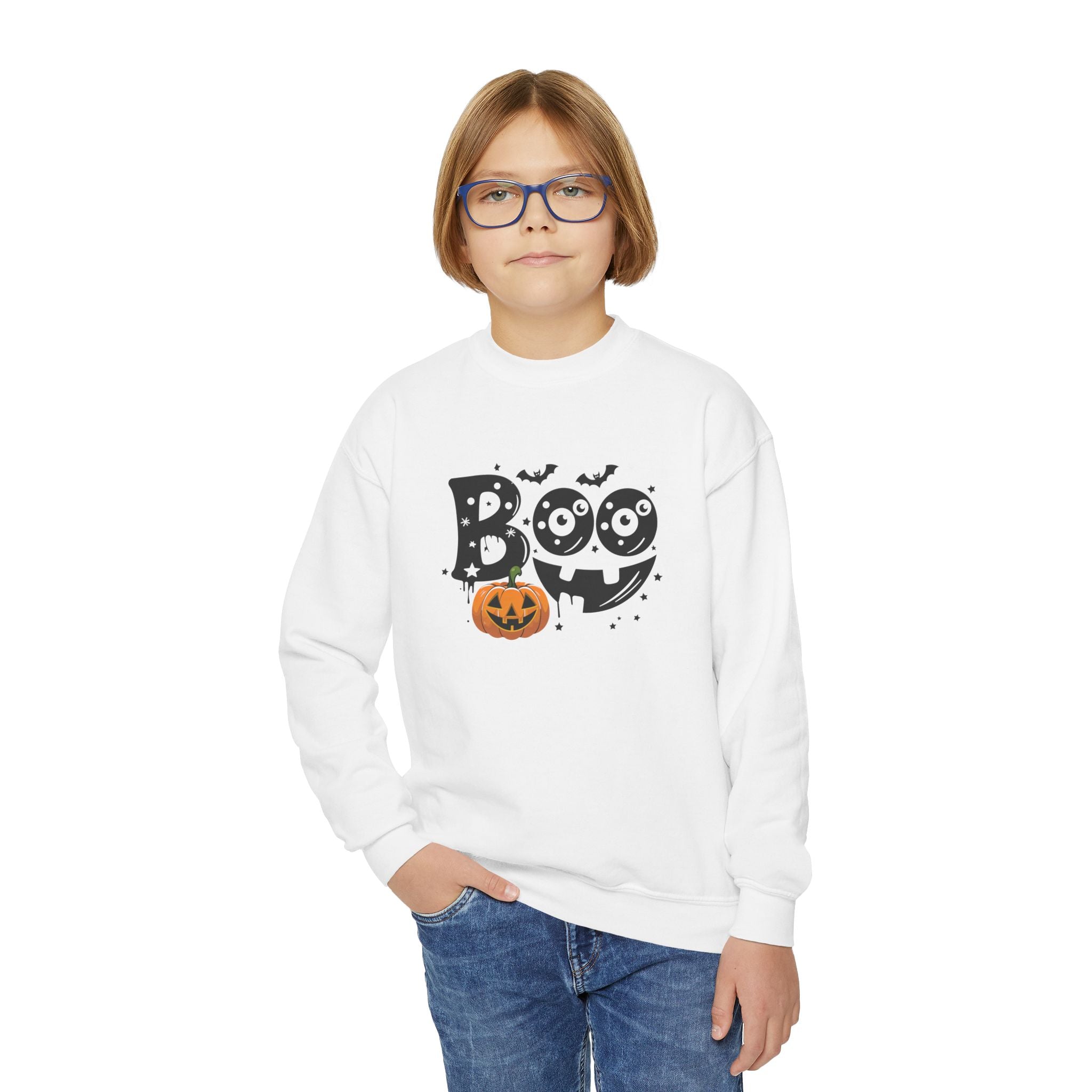 Youth Boo Crewneck Halloween Sweatshirt