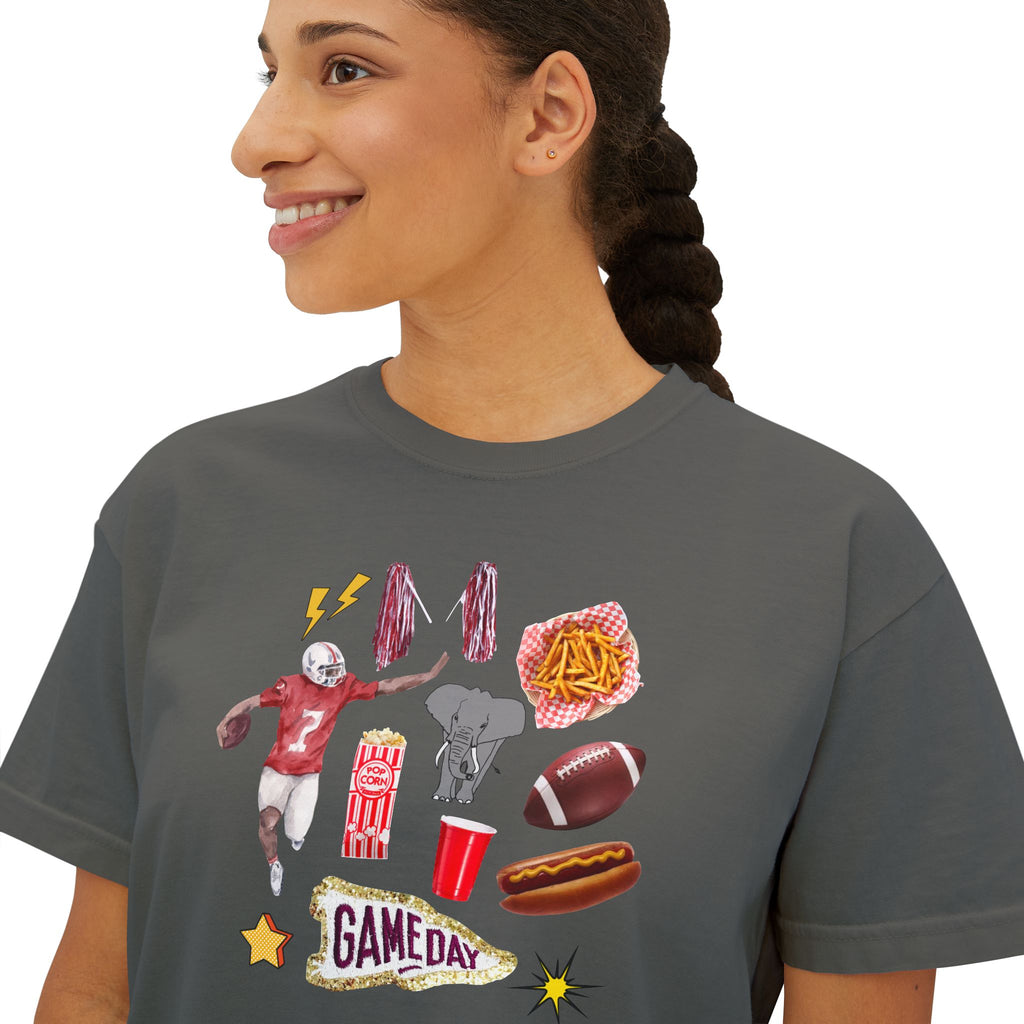 Women's Bama Football Charm Boxy Tee