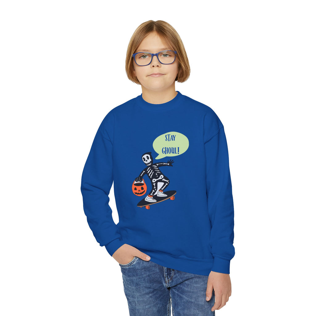 Youth Skeleton Skateboarding Crewneck Sweatshirt