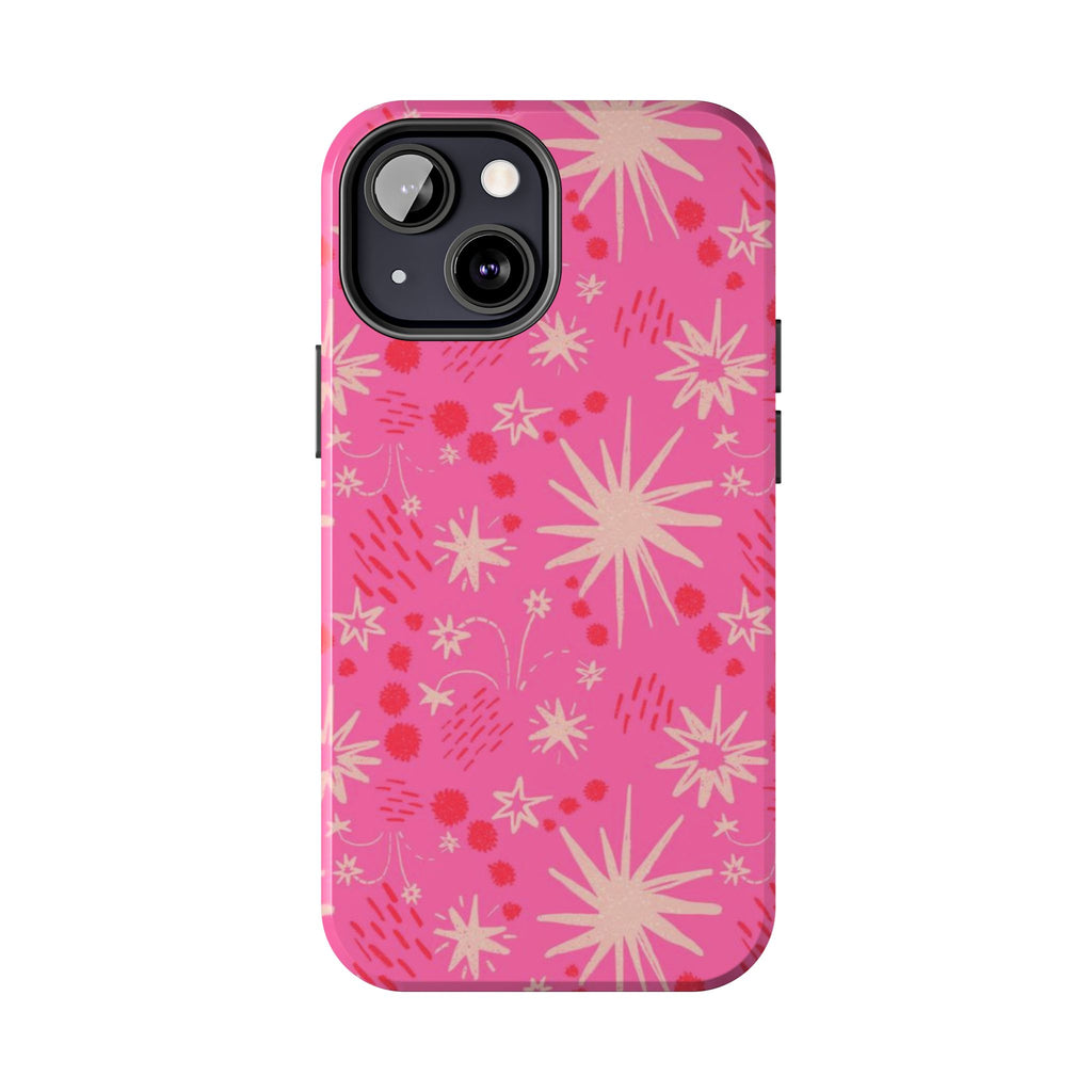 Tough Phone Case — Pink Retro Starburst Floral Protective Cover