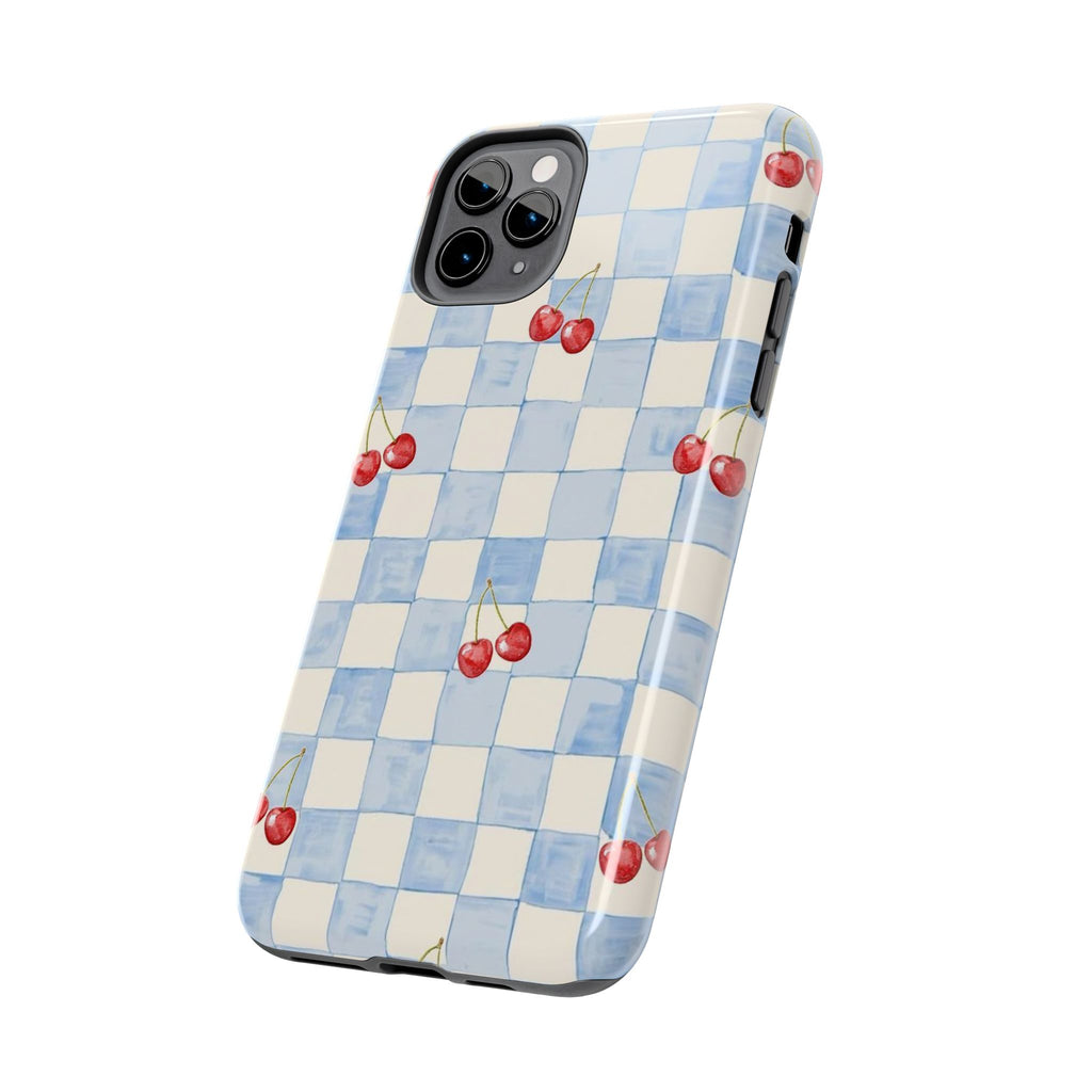 Retro Blue Plaid Cherry Pattern Phone Case