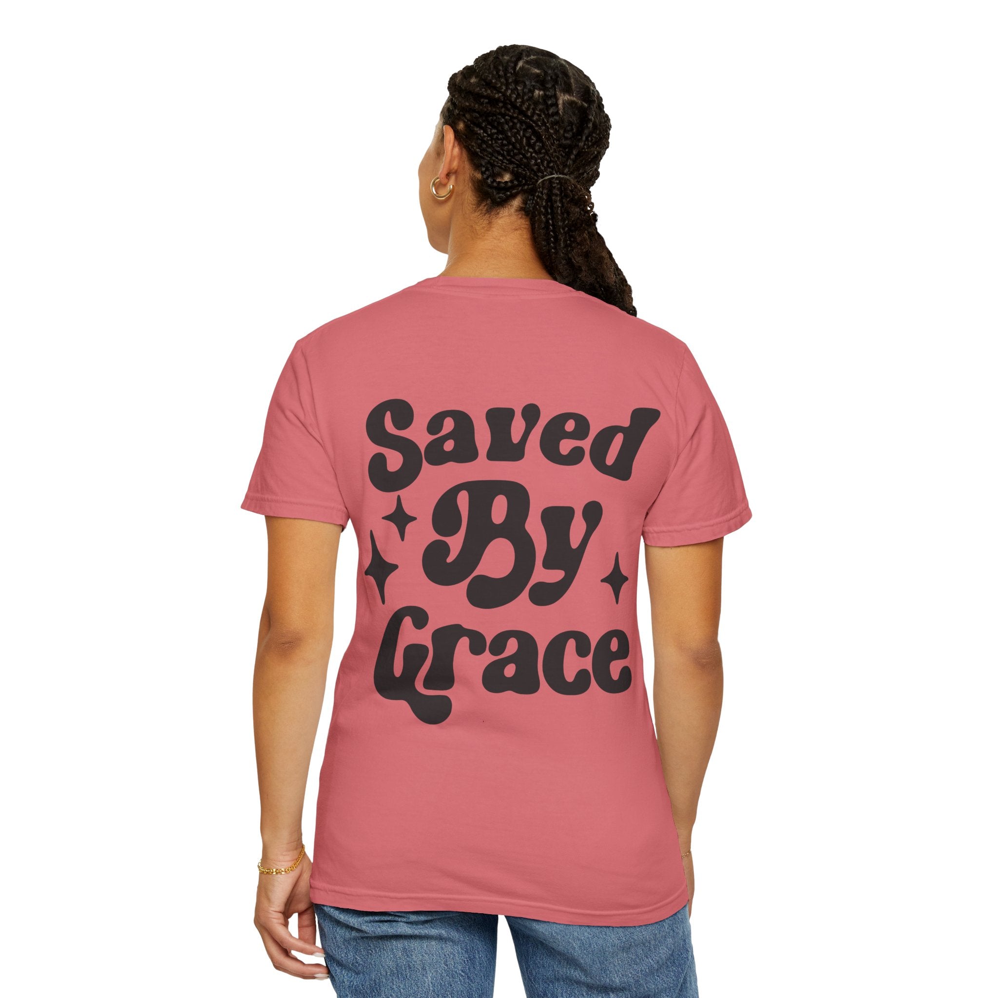 Garment-Dyed T-Shirt with 'Saved By Grace' Design