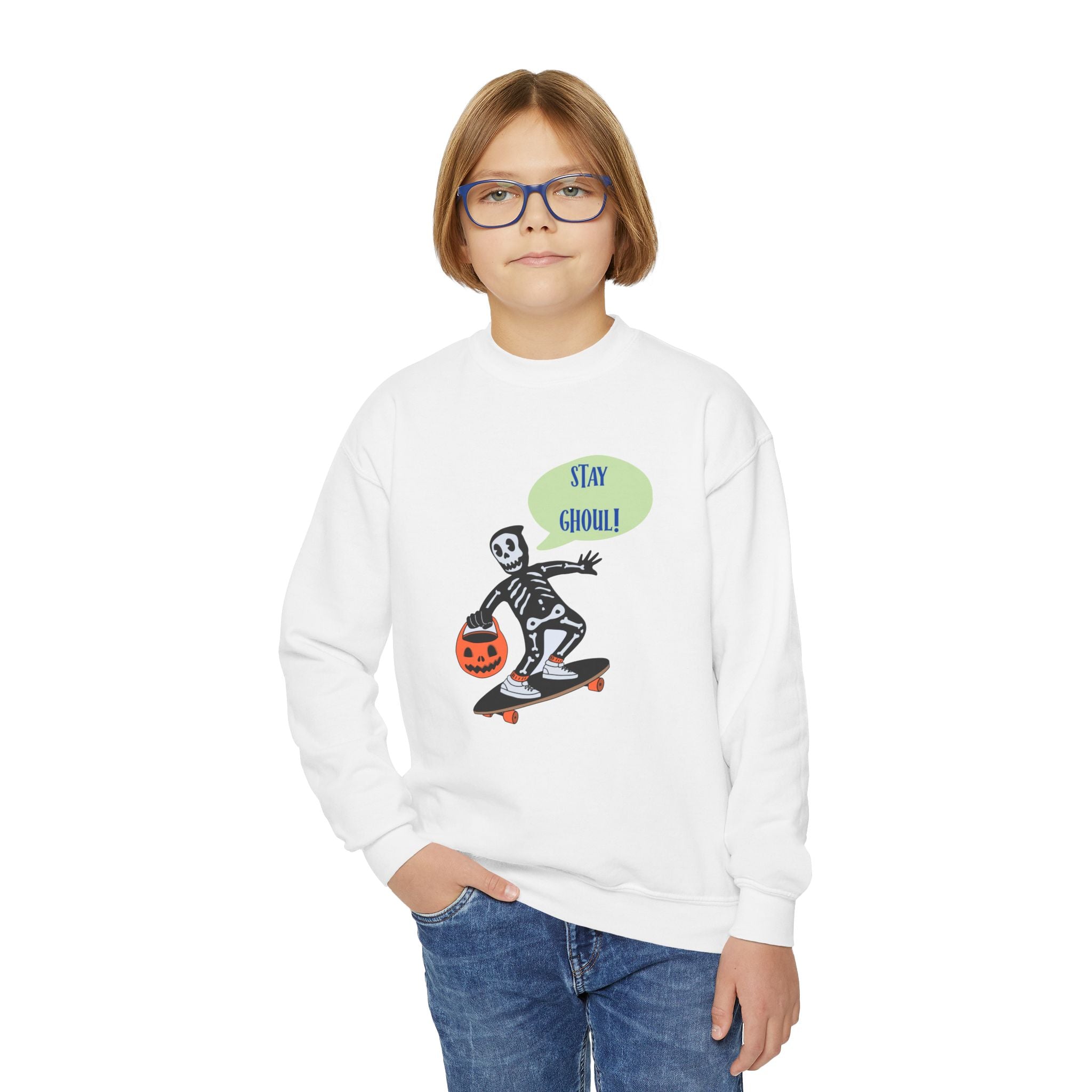 Youth Skeleton Skateboarding Crewneck Sweatshirt