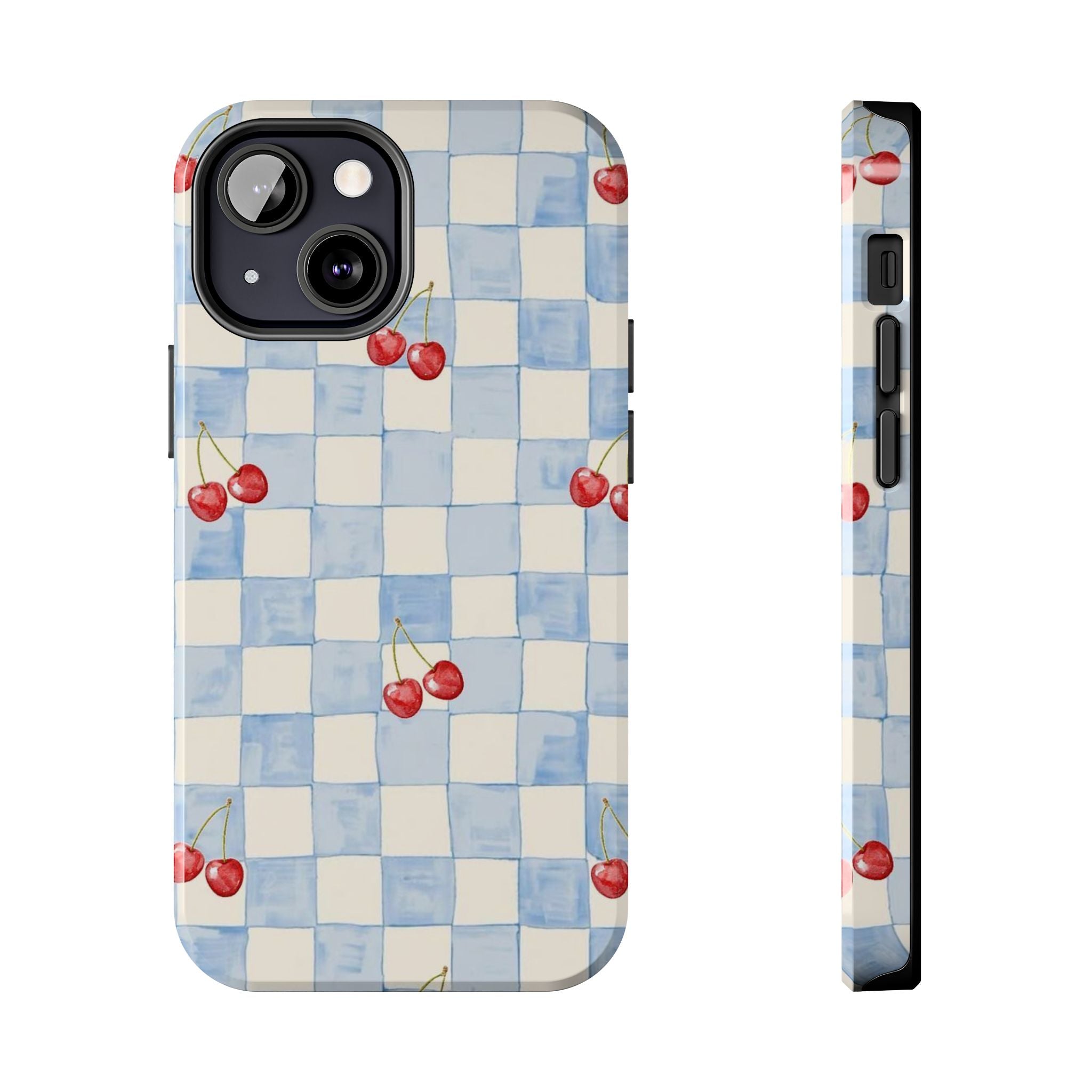 Retro Blue Plaid Cherry Pattern Phone Case