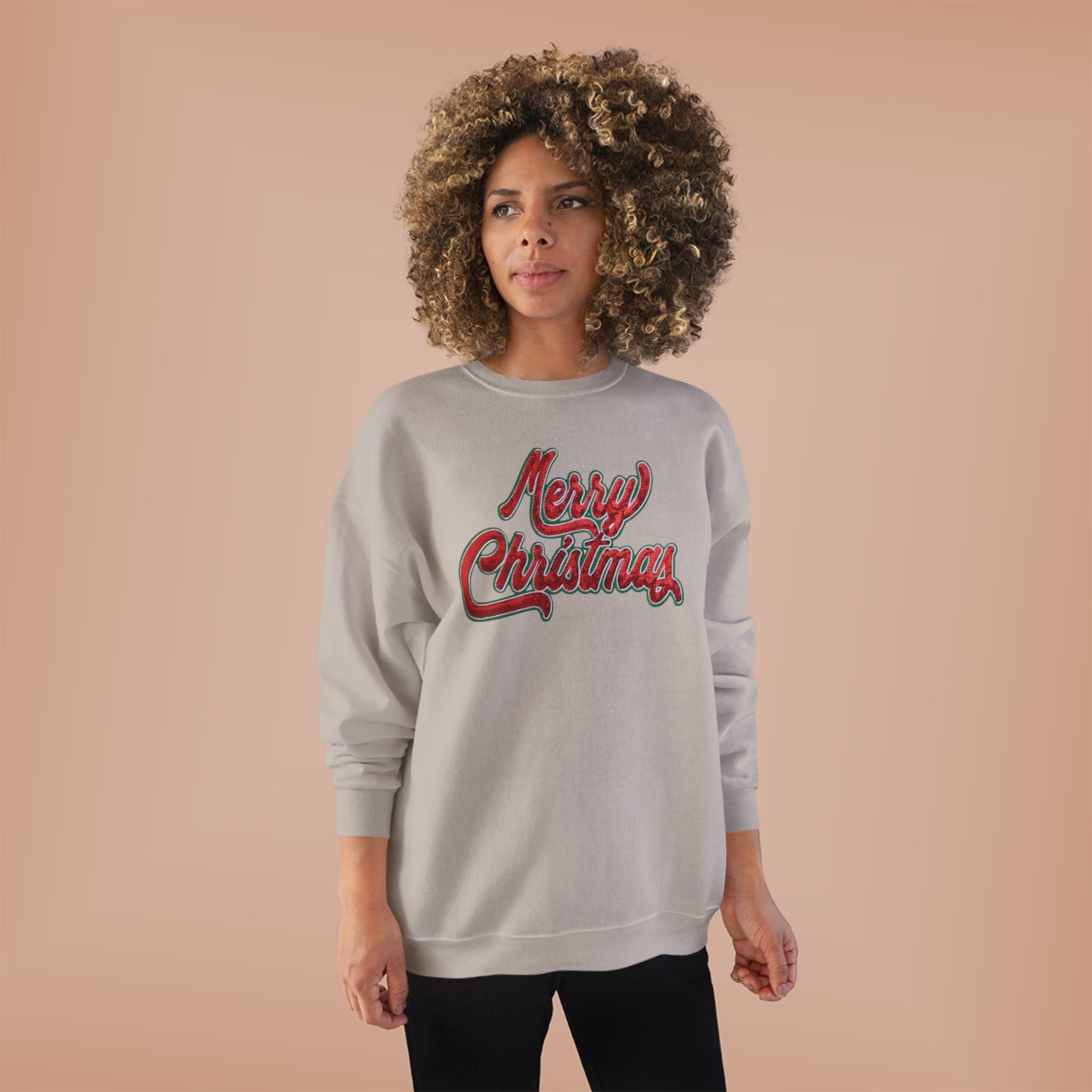 Merry Christmas Crewneck Sweatshirt — Retro Sequin Holiday Sweater