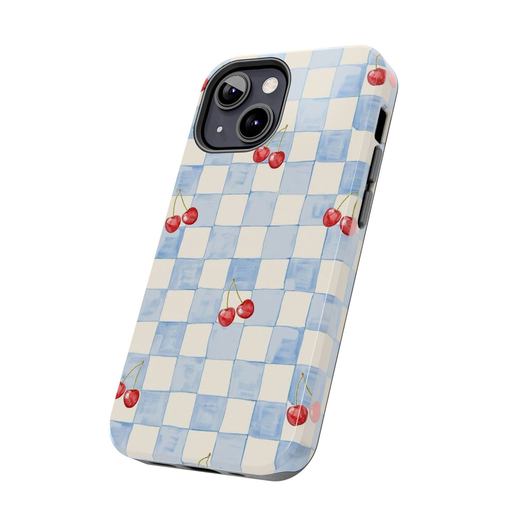 Retro Blue Plaid Cherry Pattern Phone Case