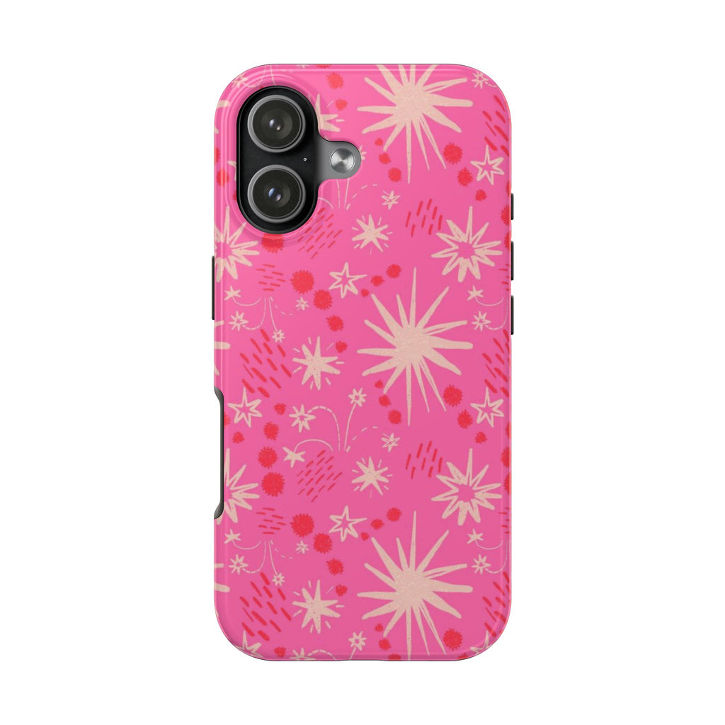 Tough Phone Case — Pink Retro Starburst Floral Protective Cover