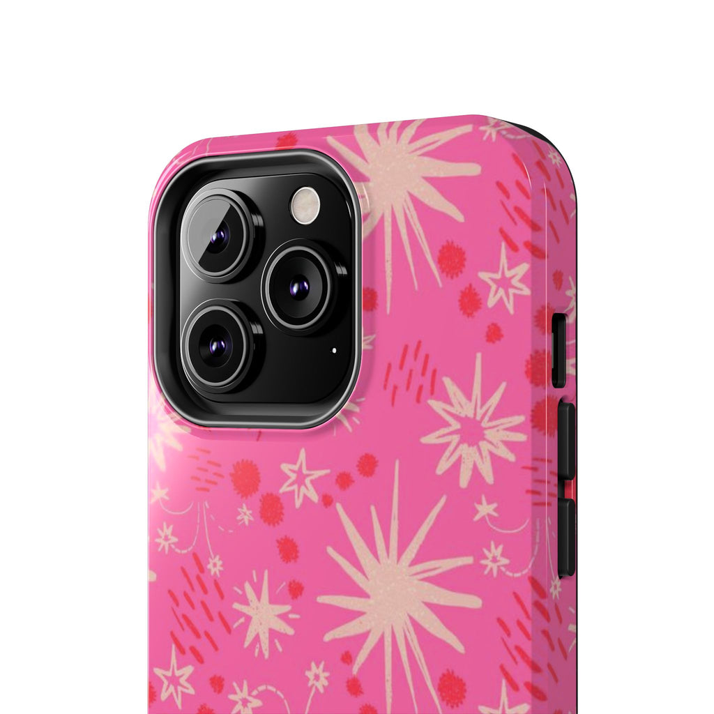 Tough Phone Case — Pink Retro Starburst Floral Protective Cover