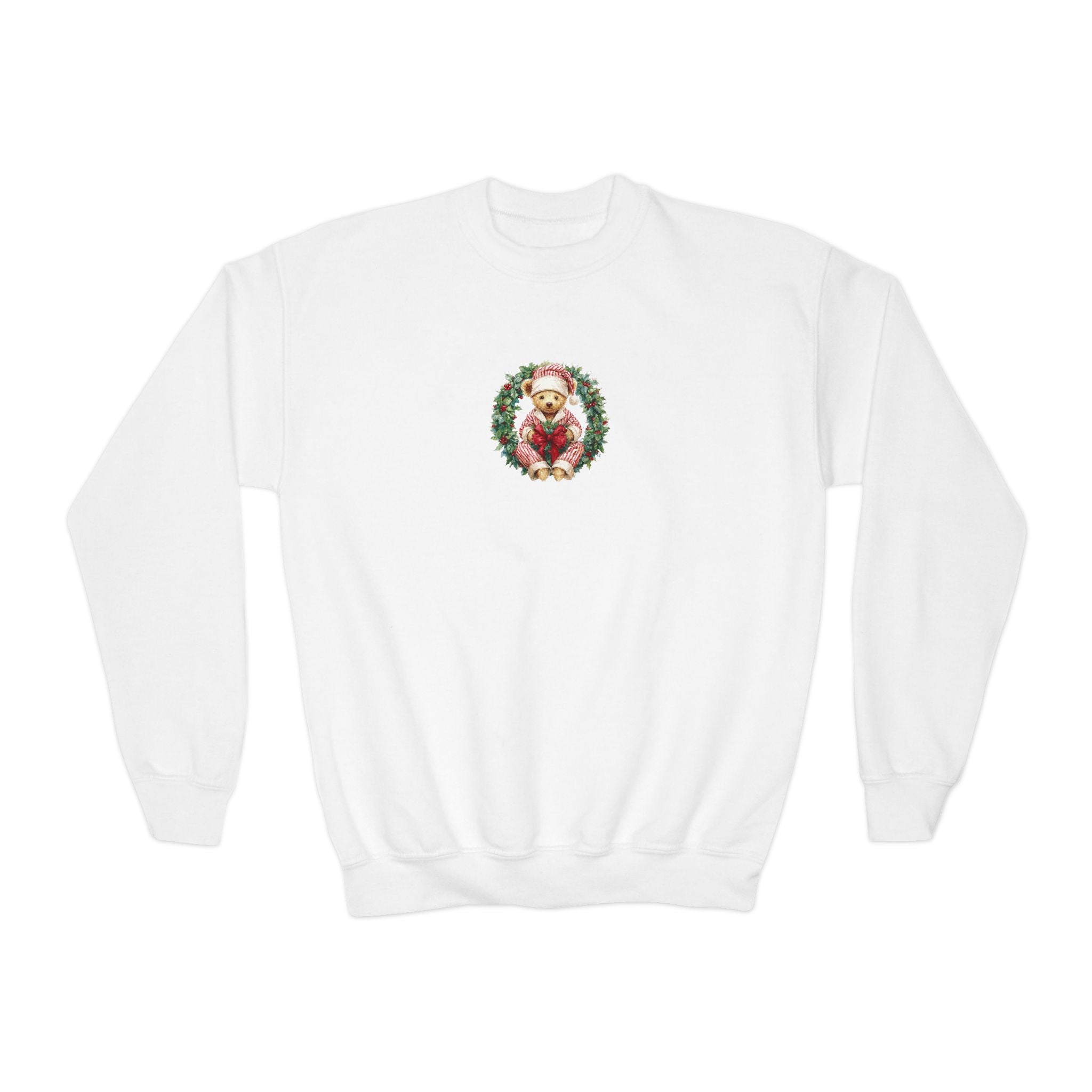 Kids Christmas Crewneck Sweatshirt – Vintage Santa Wreath Design