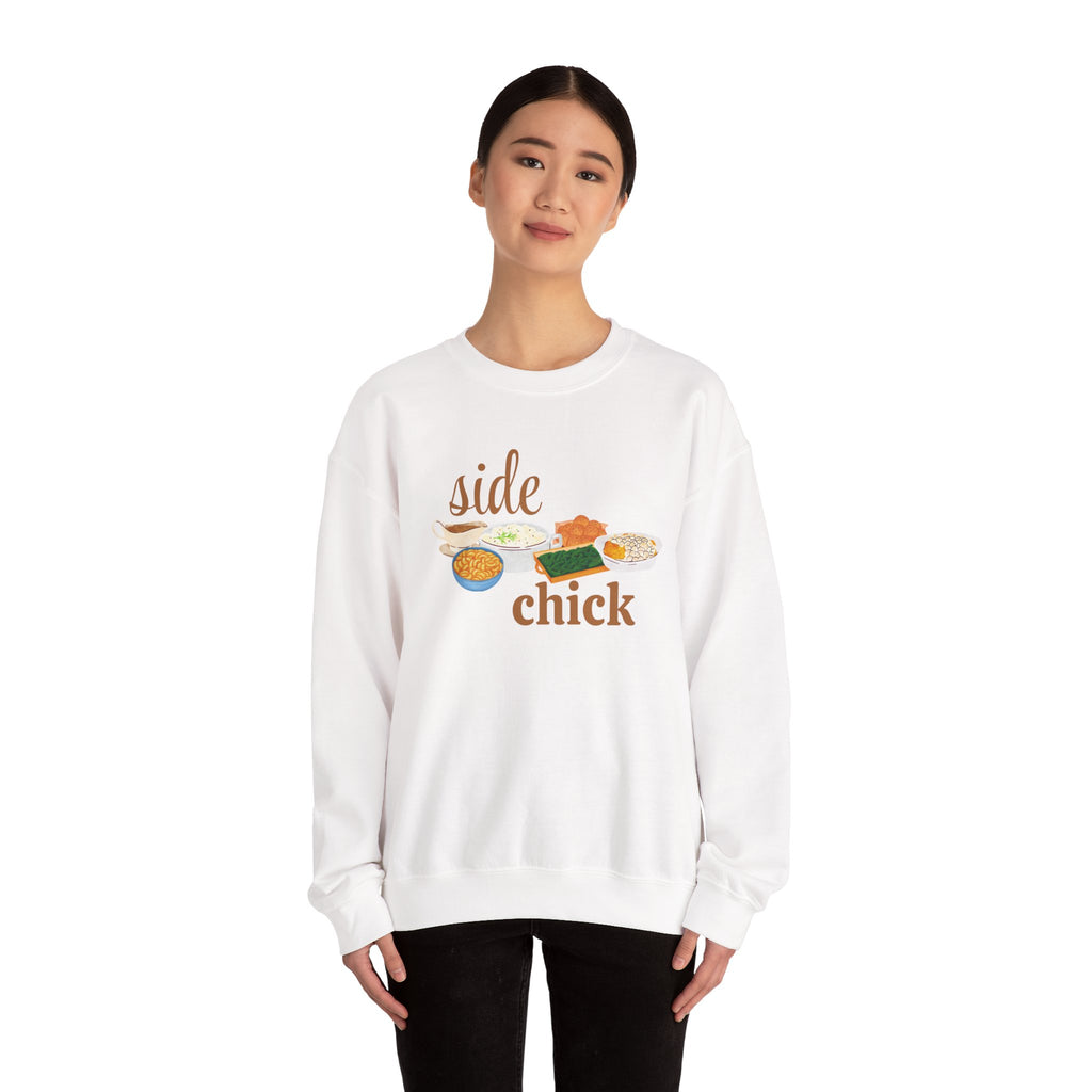 Side Chick Sweatshirt — Funny Foodie Crewneck with Comfort Foods