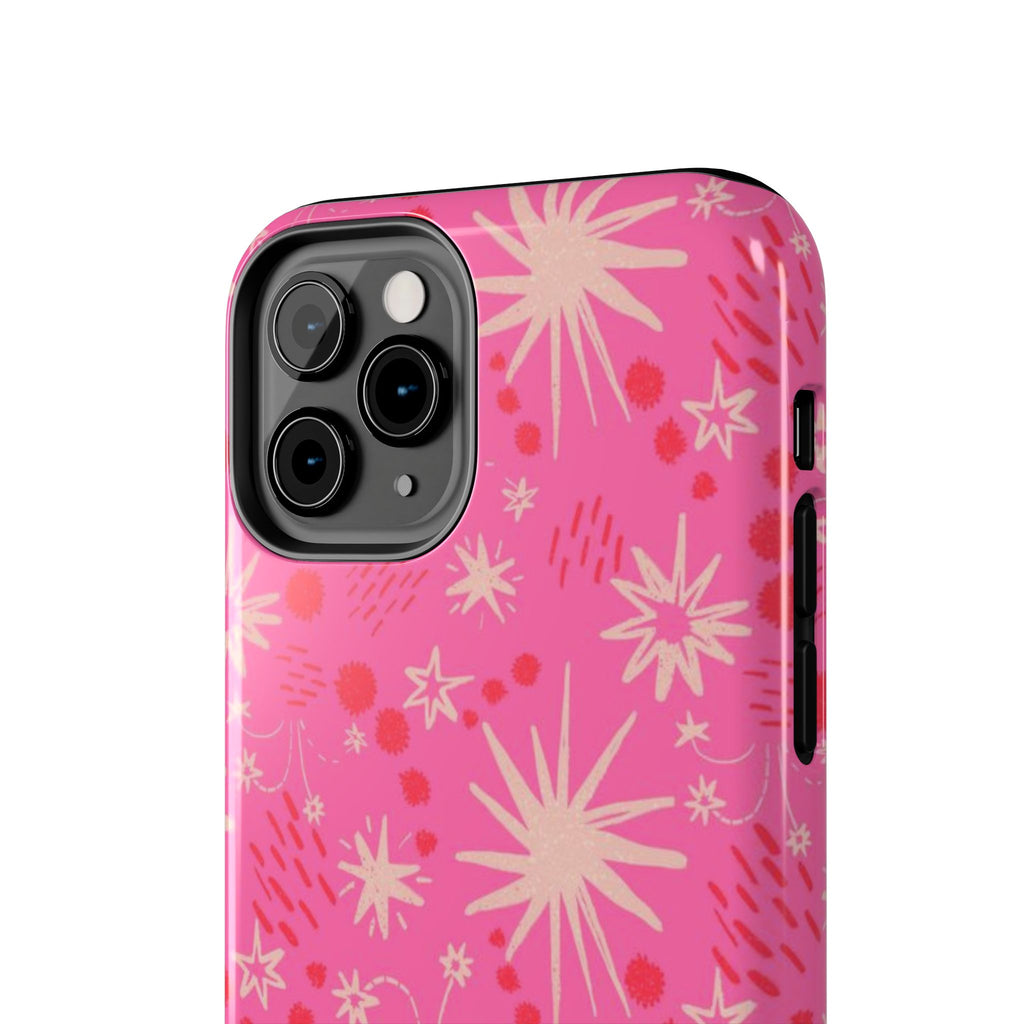 Tough Phone Case — Pink Retro Starburst Floral Protective Cover