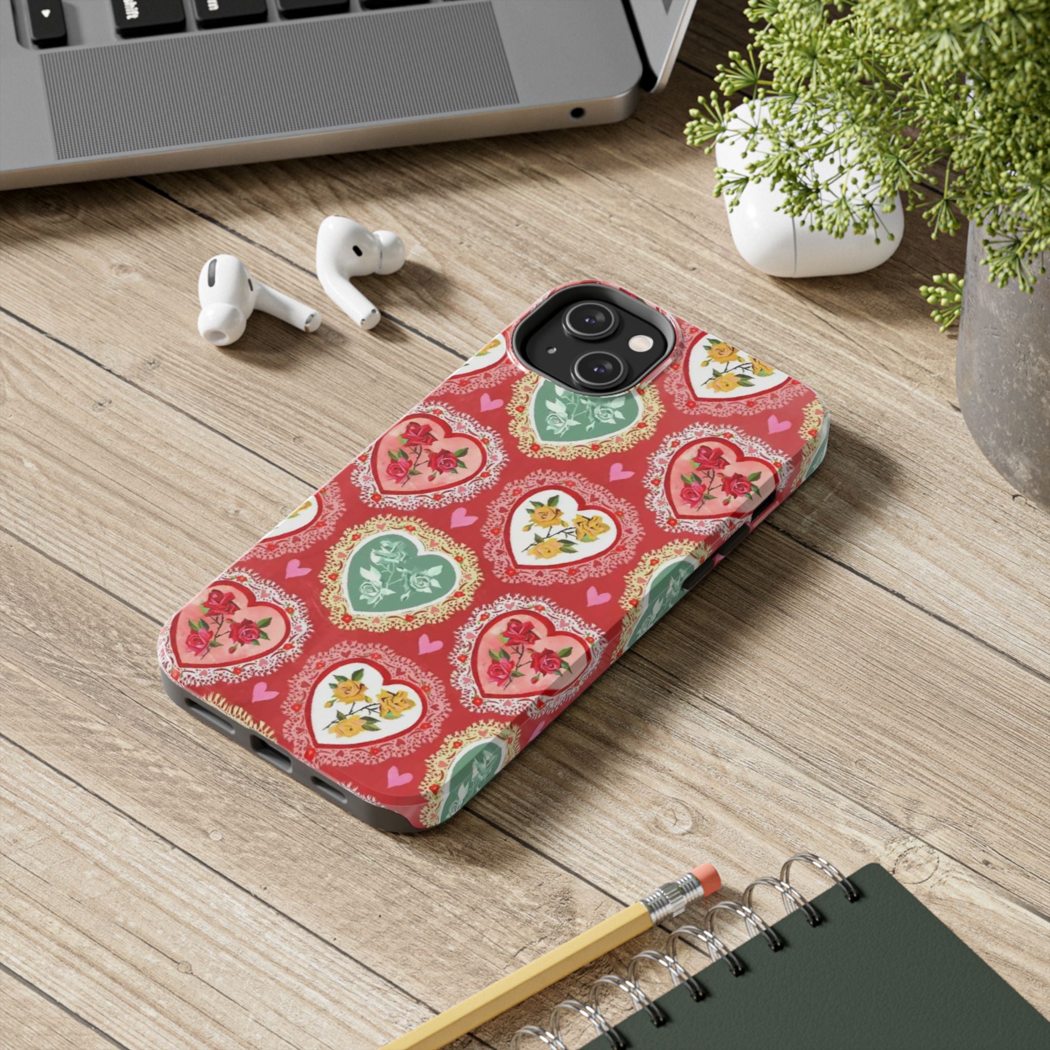 Vintage Floral Heart Tough Phone Case