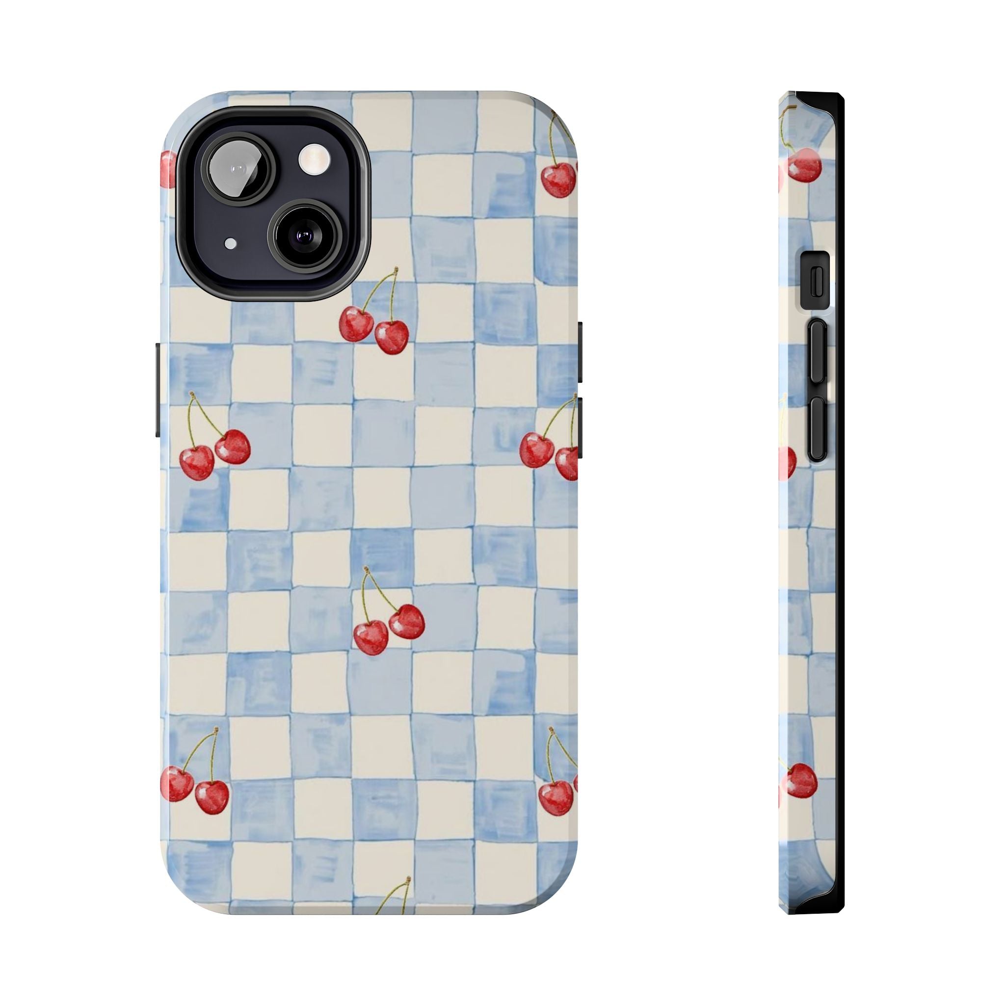 Retro Blue Plaid Cherry Pattern Phone Case