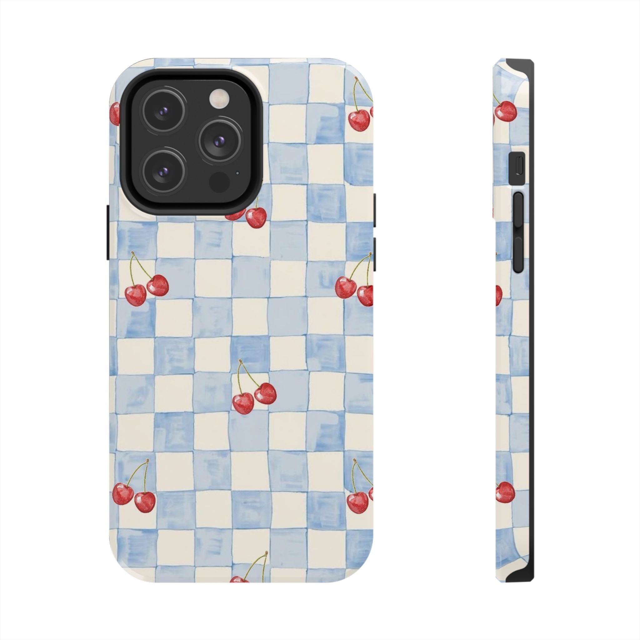 Retro Blue Plaid Cherry Pattern Phone Case
