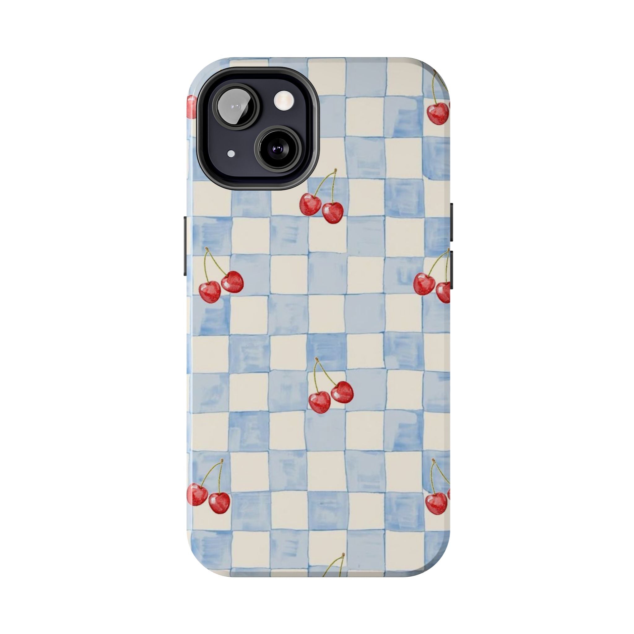 Retro Blue Plaid Cherry Pattern Phone Case
