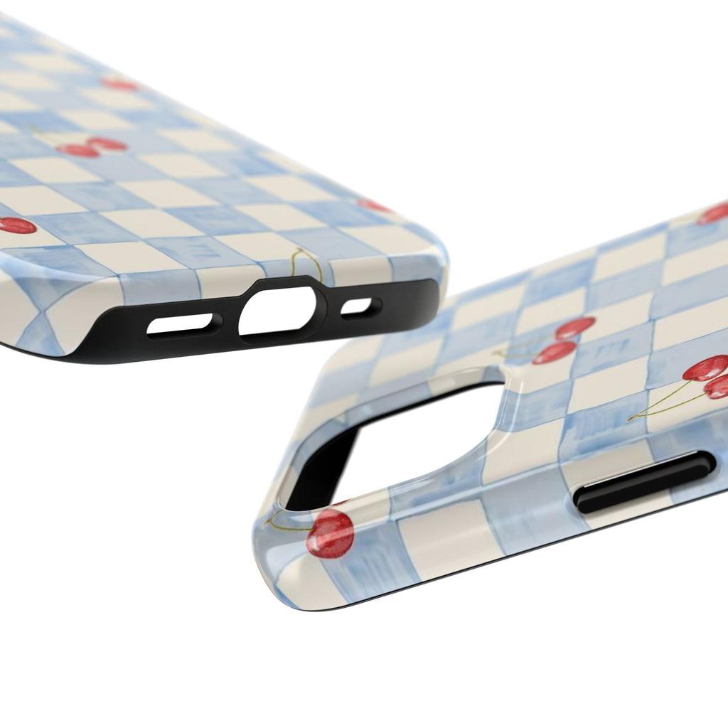 Retro Blue Plaid Cherry Pattern Phone Case