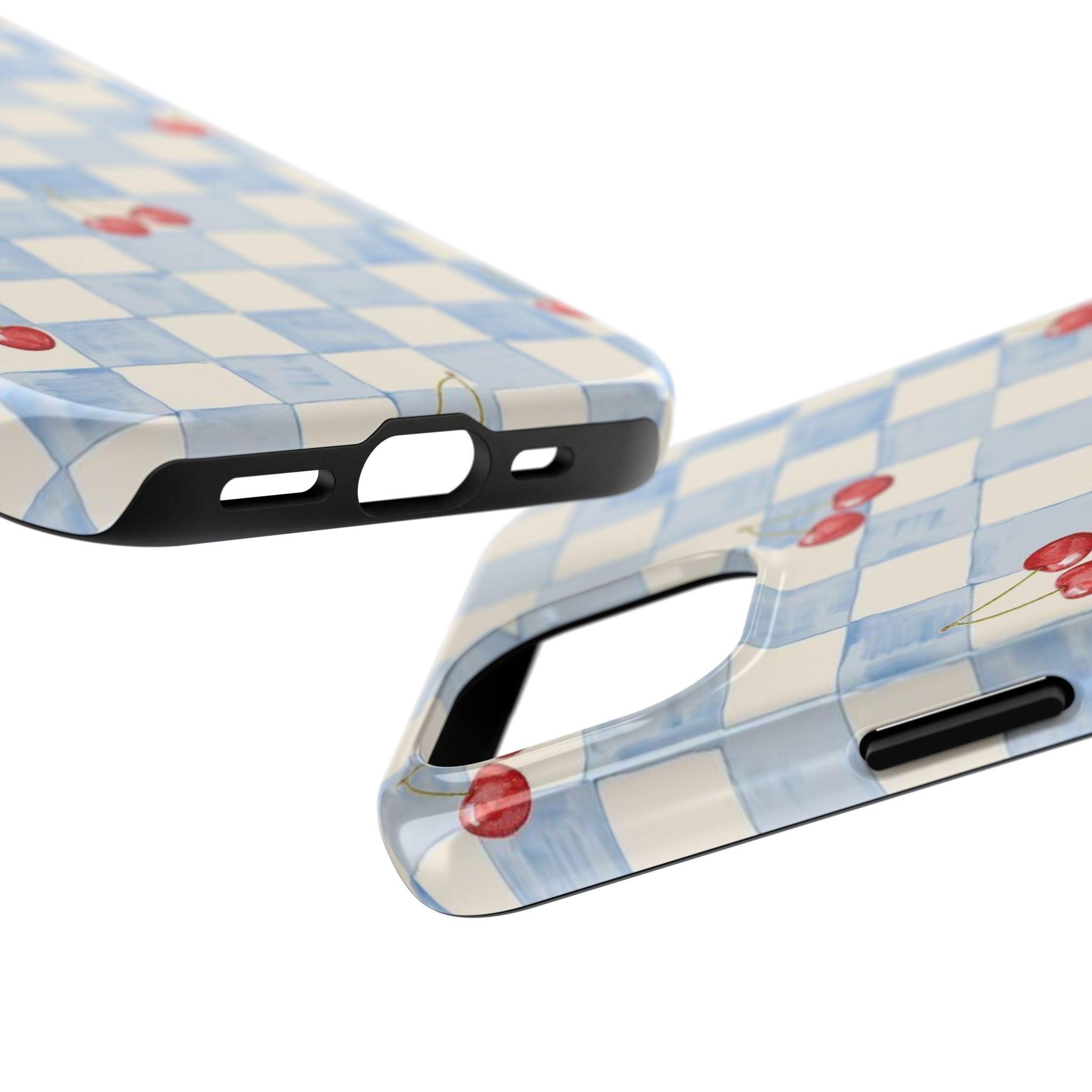 Retro Blue Plaid Cherry Pattern Phone Case