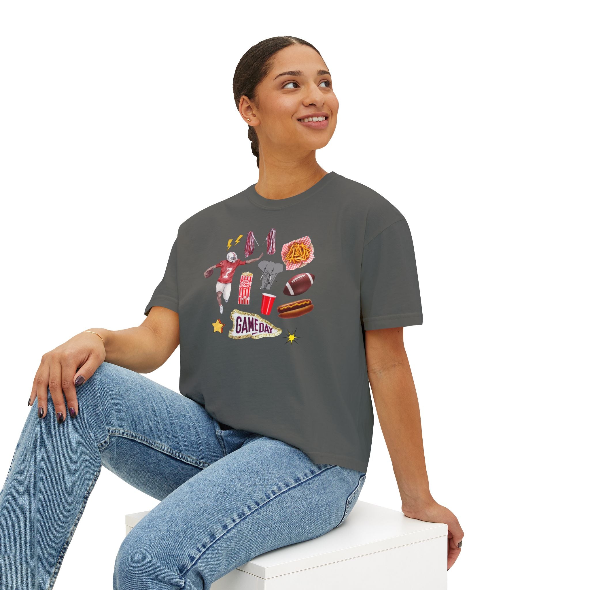 Women's Bama Football Charm Boxy Tee