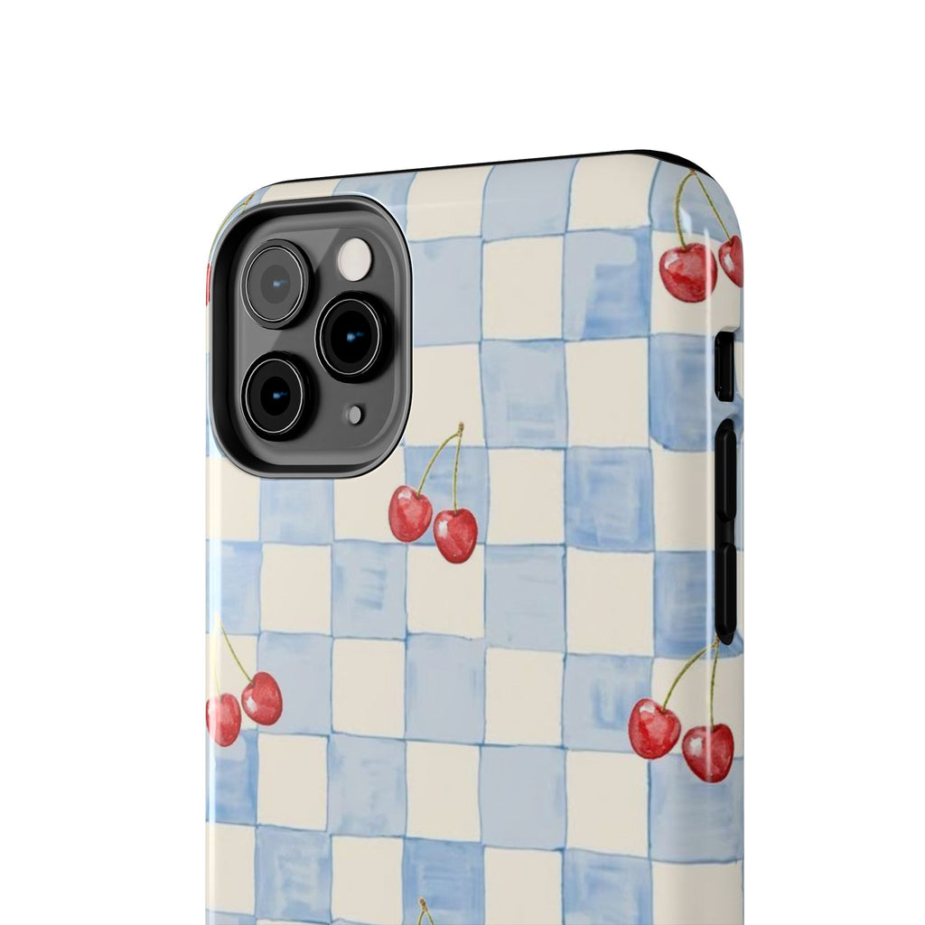Retro Blue Plaid Cherry Pattern Phone Case